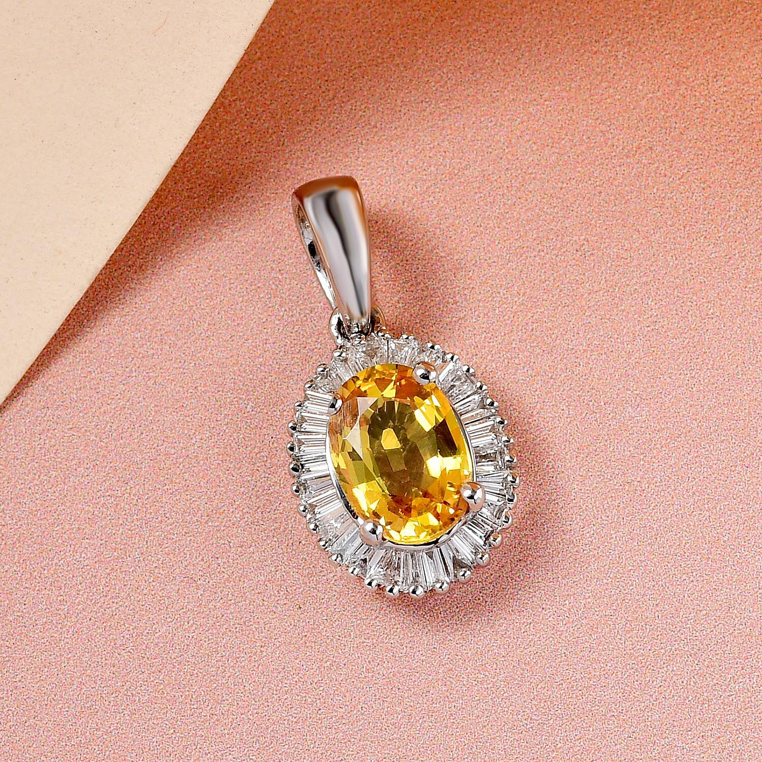 RHAPSODY 950 Platinum AAAA Yellow Sapphire and (VS-E-F) Diamond Pendant 1.35 Ct.