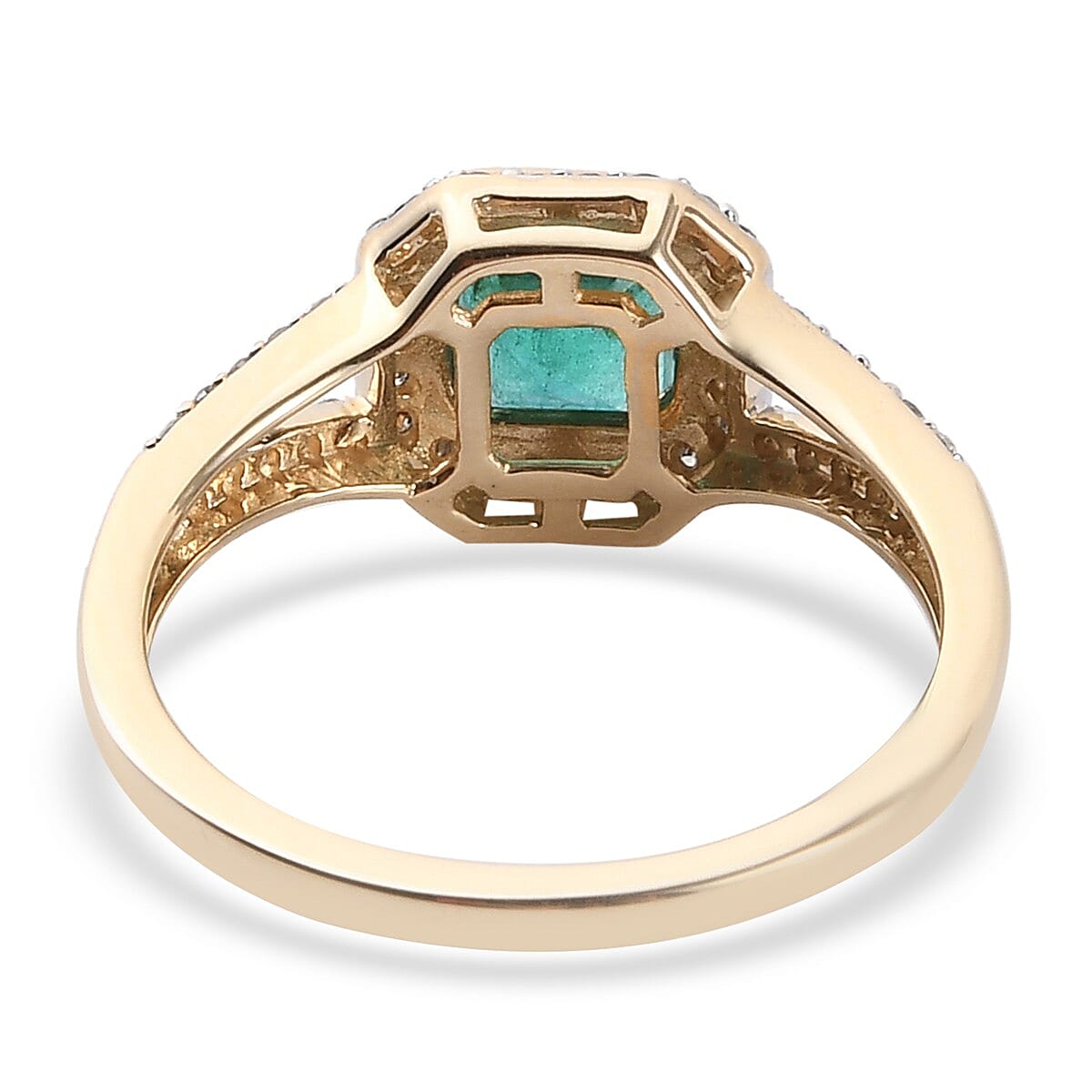 9K Yellow Gold  Zambian Emerald and Diamond Ring 1.12 Ct.