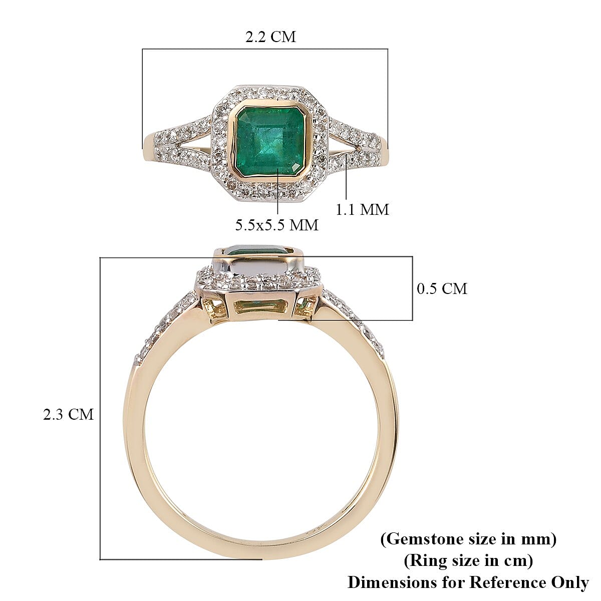 9K Yellow Gold  Zambian Emerald and Diamond Ring 1.12 Ct.