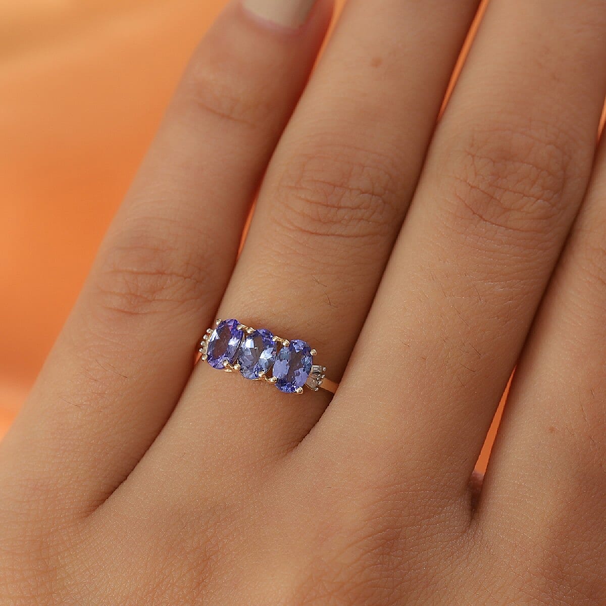 9K Yellow Gold AA Tanzanite and Diamond Ring 1.40 Ct.