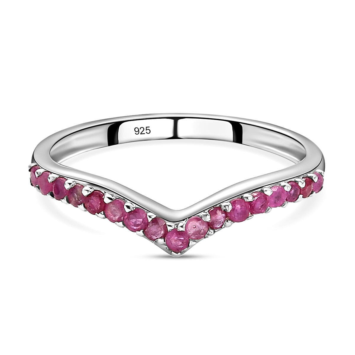 African Ruby (FF) Wishbone Ring in Platinum Overlay Sterling Silver