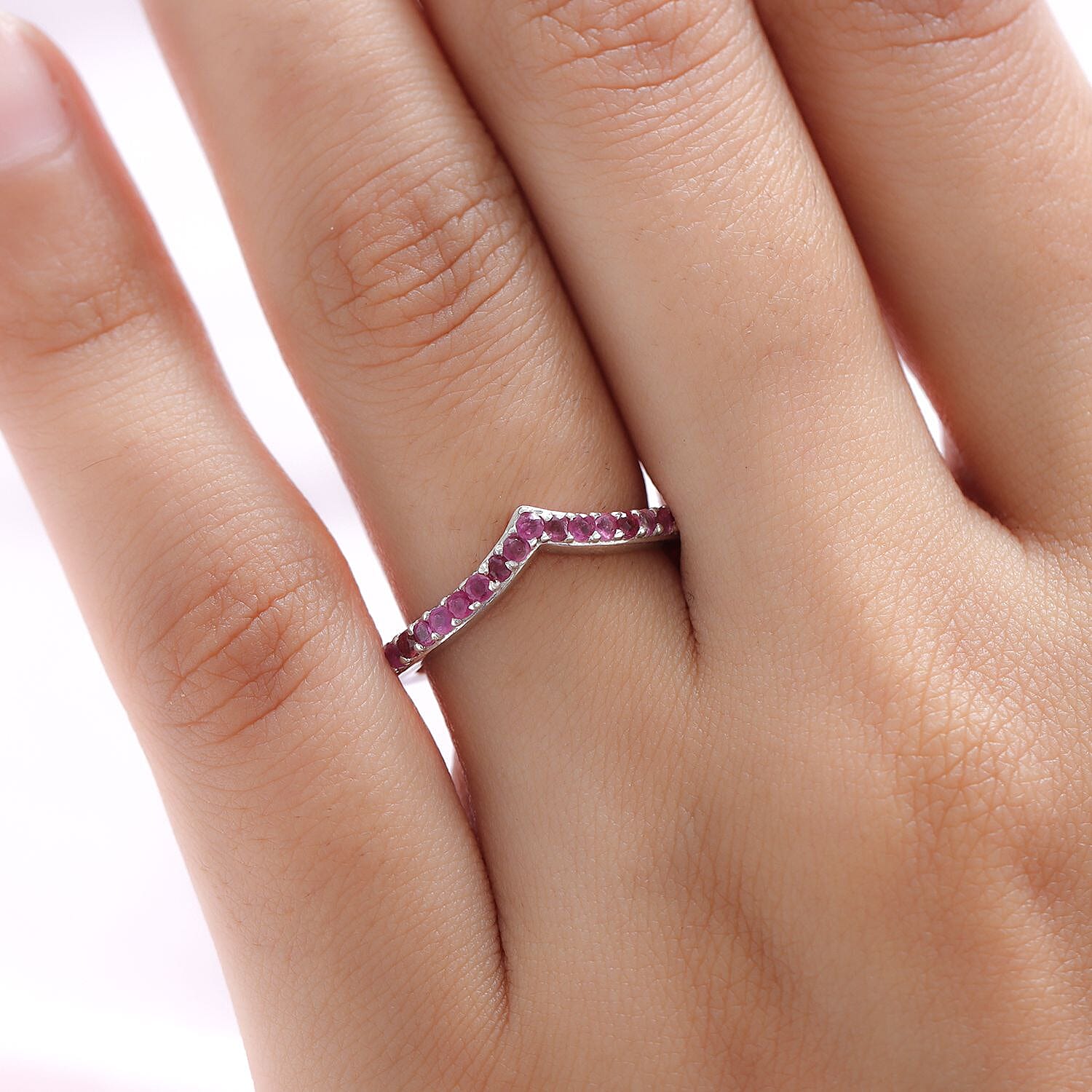 African Ruby (FF) Wishbone Ring in Platinum Overlay Sterling Silver