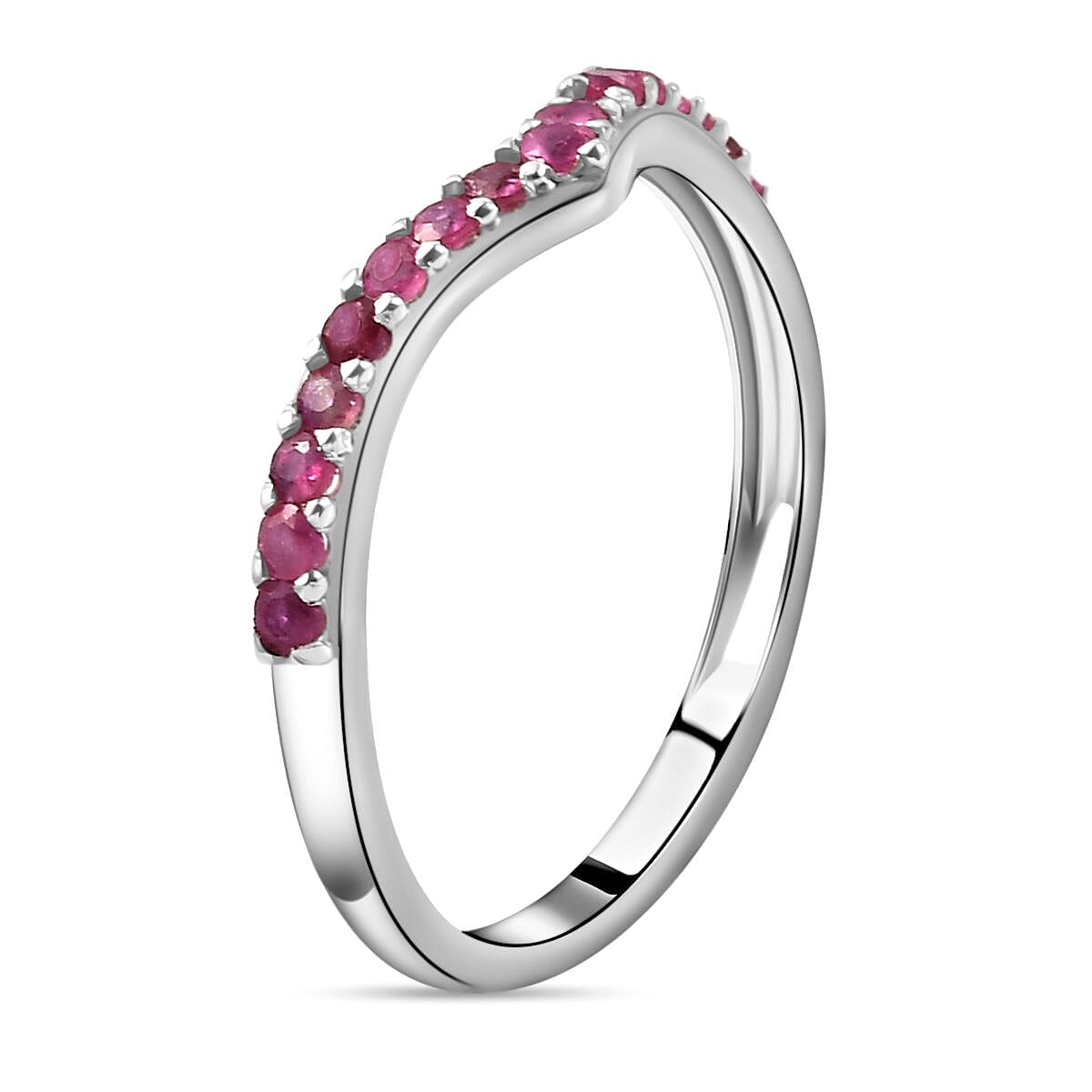 African Ruby (FF) Wishbone Ring in Platinum Overlay Sterling Silver