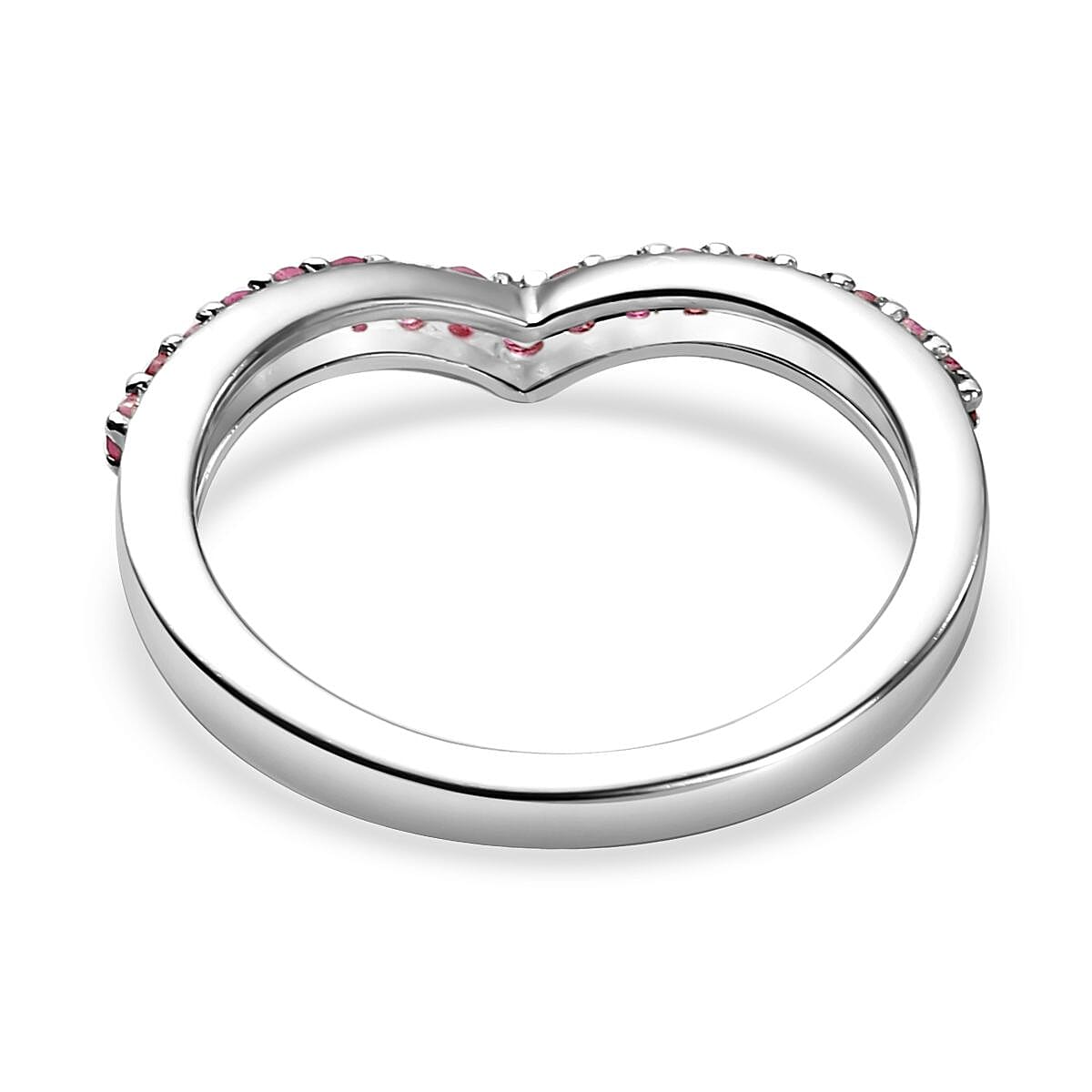 African Ruby (FF) Wishbone Ring in Platinum Overlay Sterling Silver