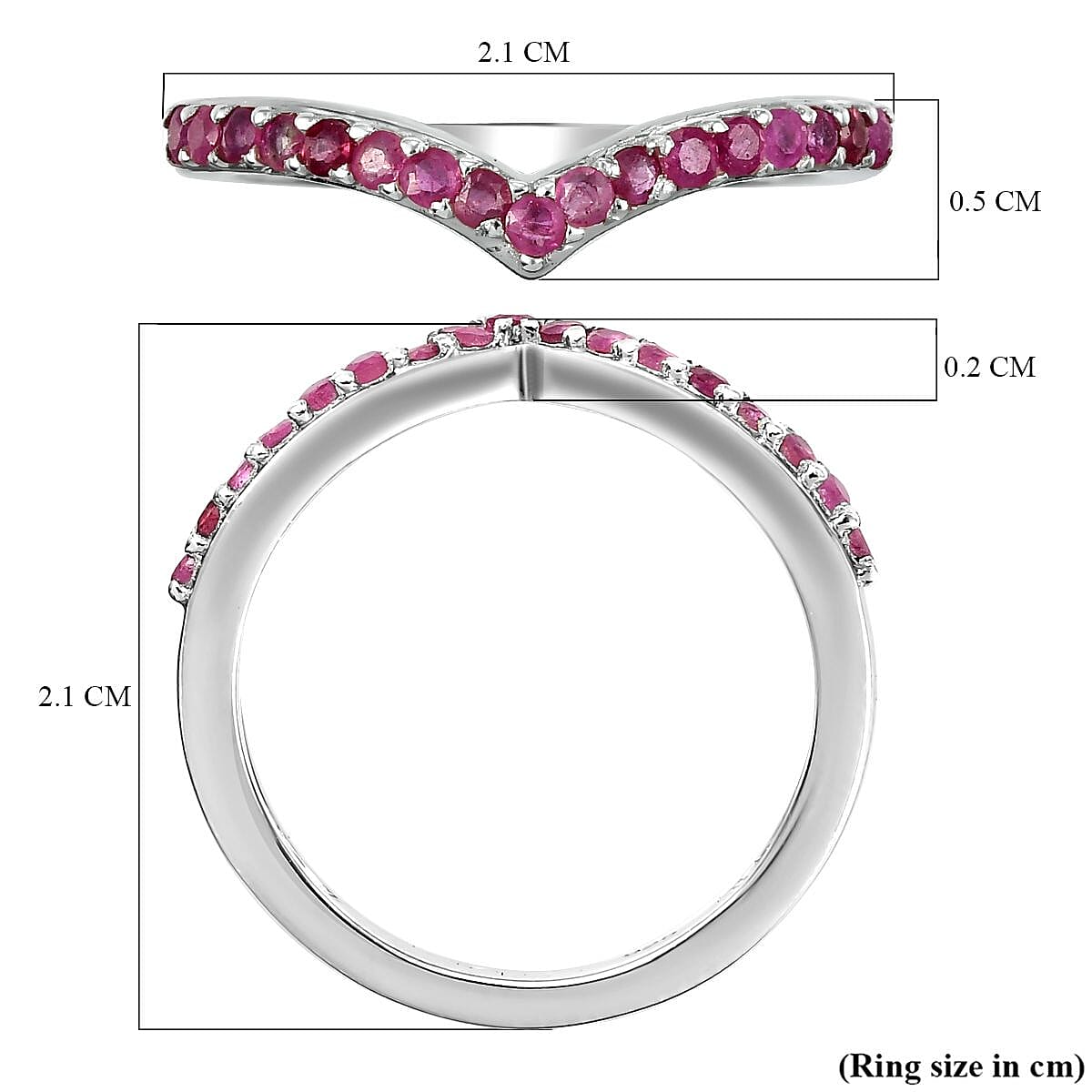 African Ruby (FF) Wishbone Ring in Platinum Overlay Sterling Silver