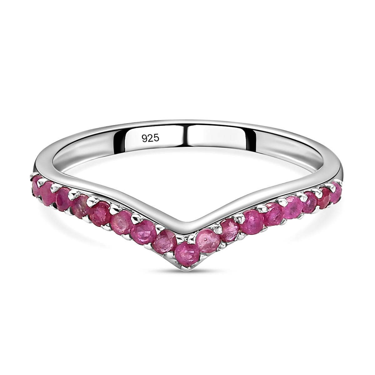 African Ruby (FF) Wishbone Ring in Platinum Overlay Sterling Silver