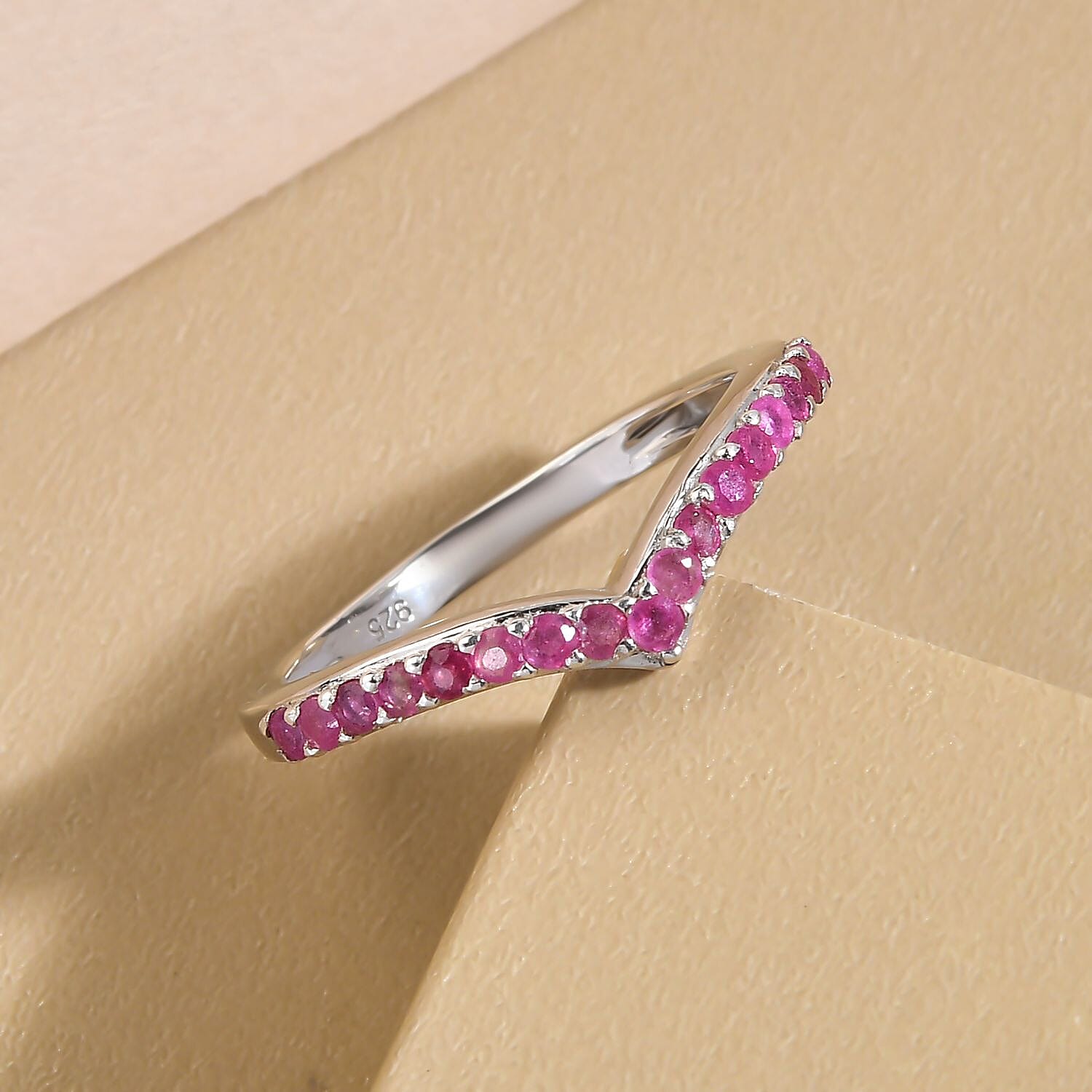African Ruby (FF) Wishbone Ring in Platinum Overlay Sterling Silver