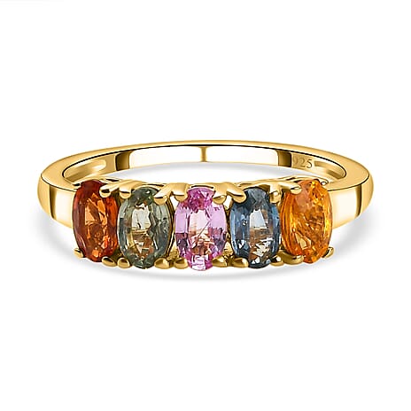 Rainbow Sapphire Ring in 18K Yellow Gold Vermeil Plated Sterling Silver 1.50 Ct.