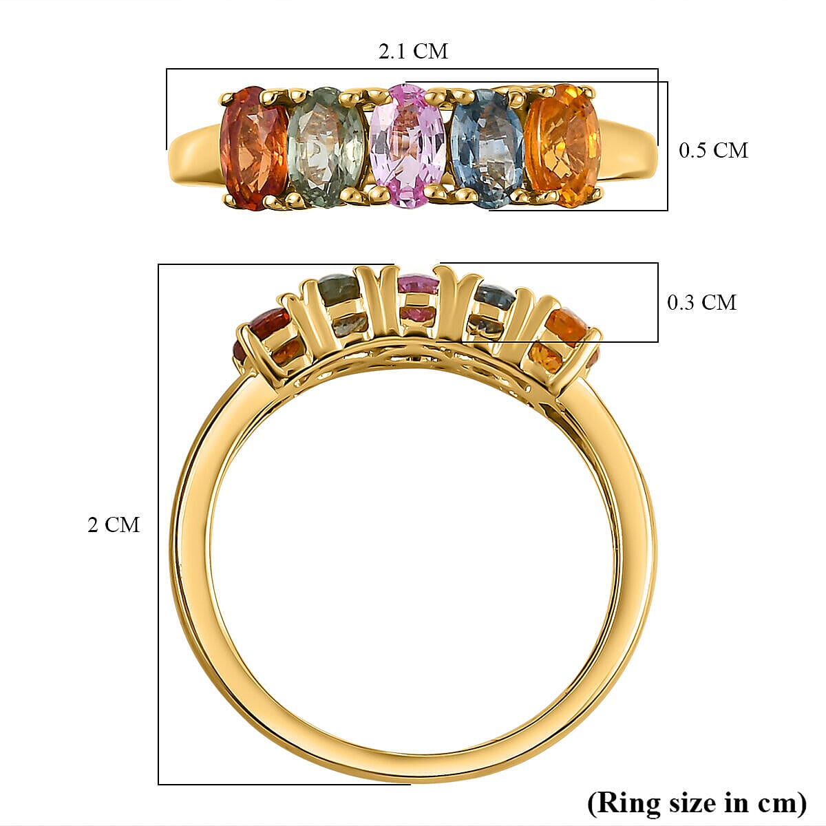Rainbow Sapphire Ring in 18K Yellow Gold Vermeil Plated Sterling Silver 1.50 Ct. Rainbow Sapphire Ring in 18K Yellow Gold Vermeil Plated Sterling Silver 1.50 Ct.