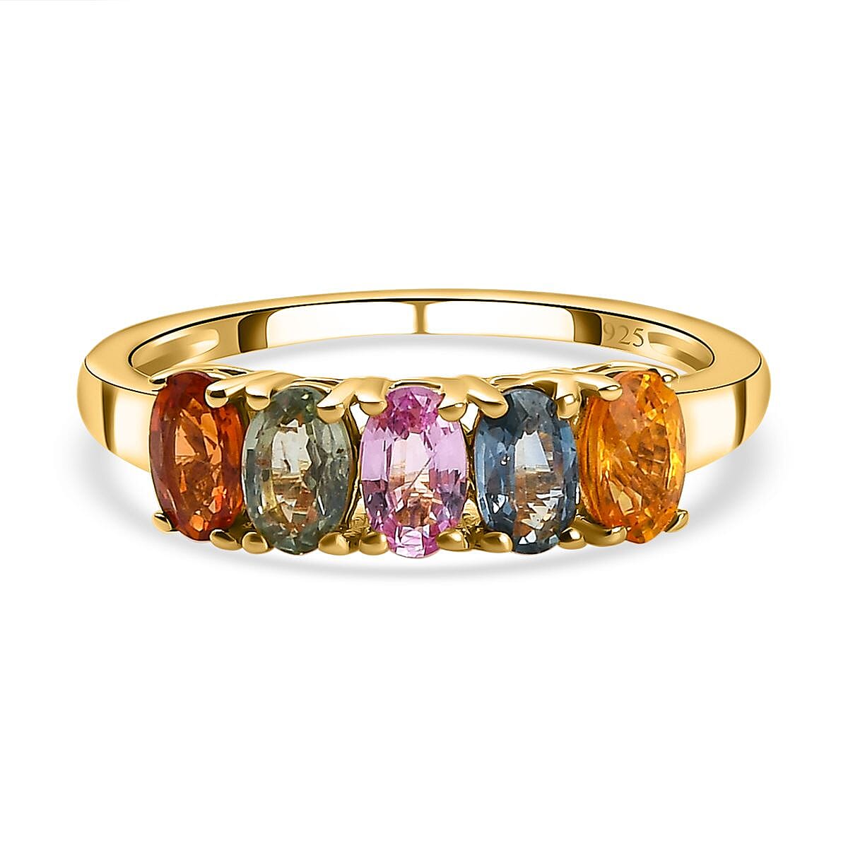 Rainbow Sapphire Ring in 18K Yellow Gold Vermeil Plated Sterling Silver 1.50 Ct. Rainbow Sapphire Ring in 18K Yellow Gold Vermeil Plated Sterling Silver 1.50 Ct.