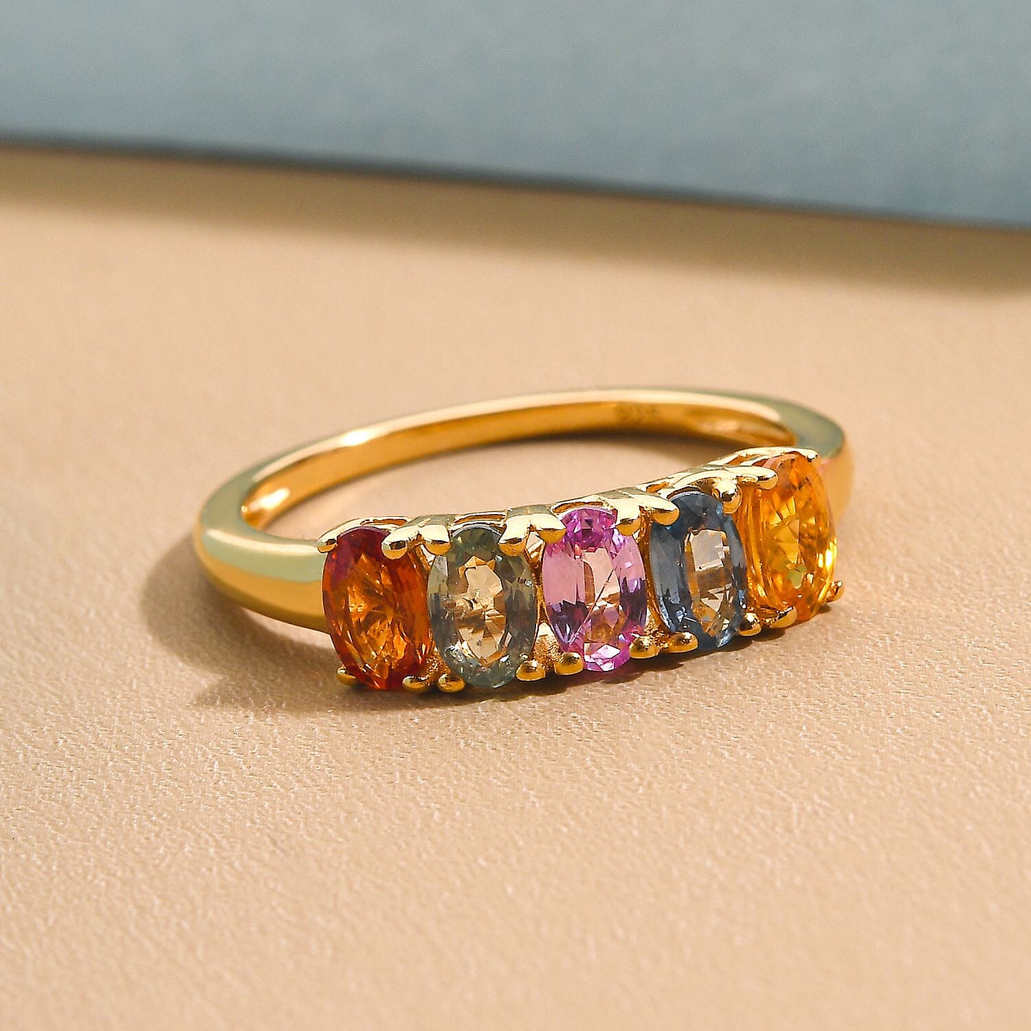 Rainbow Sapphire Ring in 18K Yellow Gold Vermeil Plated Sterling Silver 1.50 Ct. Rainbow Sapphire Ring in 18K Yellow Gold Vermeil Plated Sterling Silver 1.50 Ct.