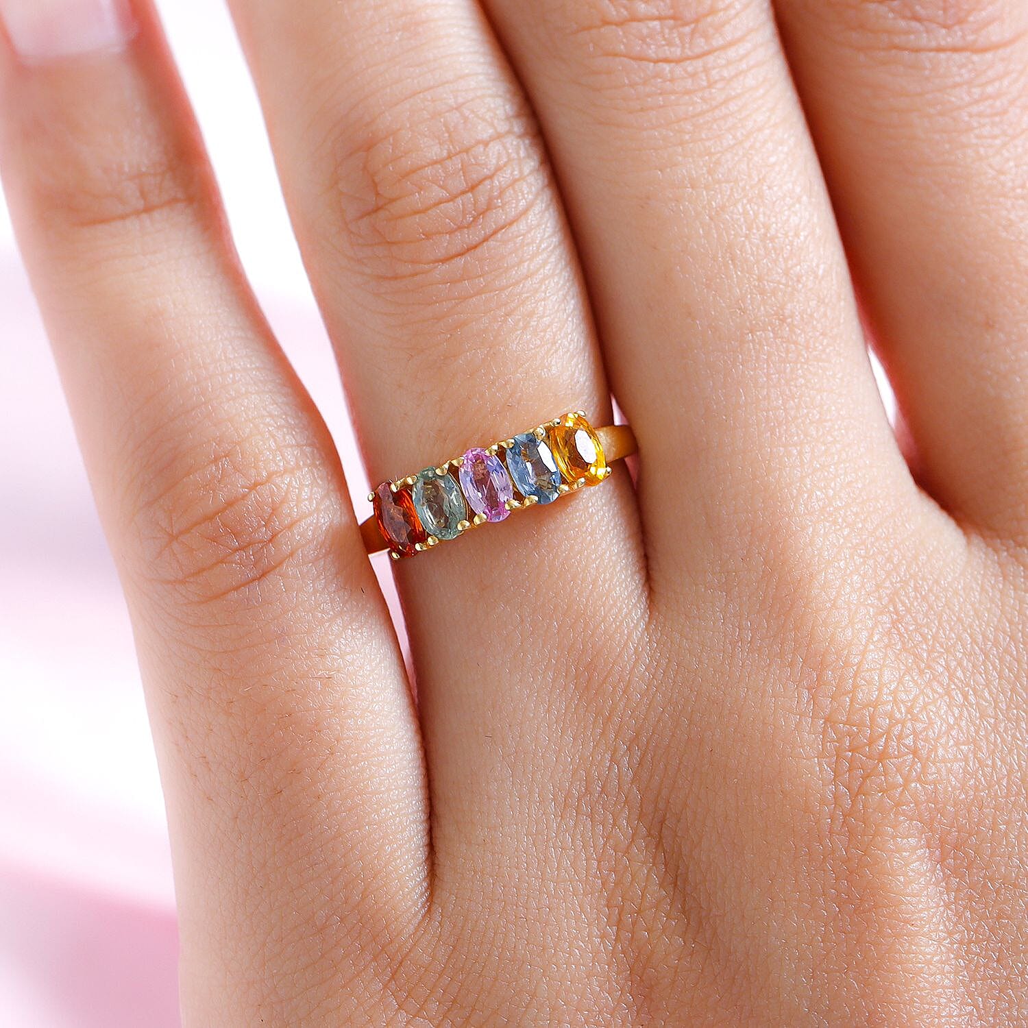 Rainbow Sapphire Ring in 18K Yellow Gold Vermeil Plated Sterling Silver 1.50 Ct. Rainbow Sapphire Ring in 18K Yellow Gold Vermeil Plated Sterling Silver 1.50 Ct.