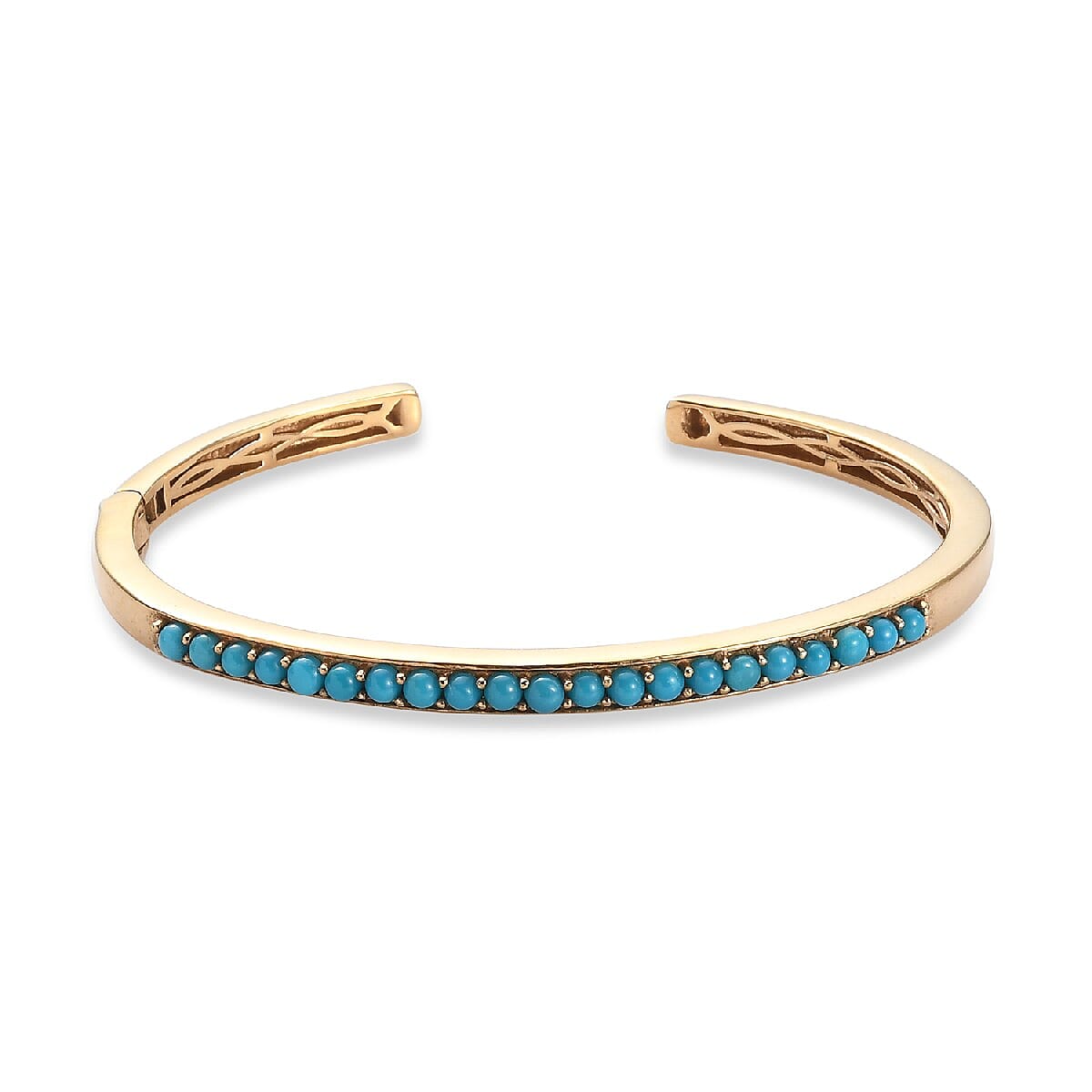 Arizona Sleeping Beauty Turquoise Cuff Bangle (Size 7.5) in 14K Gold Overlay Sterling Silver 2.750 Ct, Silver wt 17.45 Gms