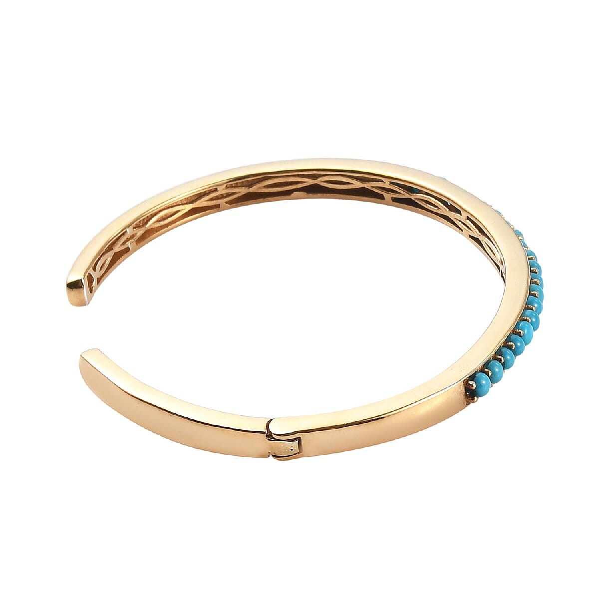 Arizona Sleeping Beauty Turquoise Cuff Bangle (Size 7.5) in 14K Gold Overlay Sterling Silver 2.750 Ct, Silver wt 17.45 Gms