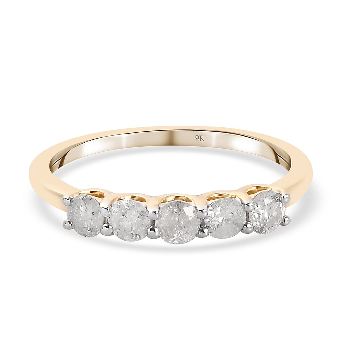 9K Yellow Gold SGL Certified Diamond (I3/G-H) 5-Stone Ring 0.50 Ct.