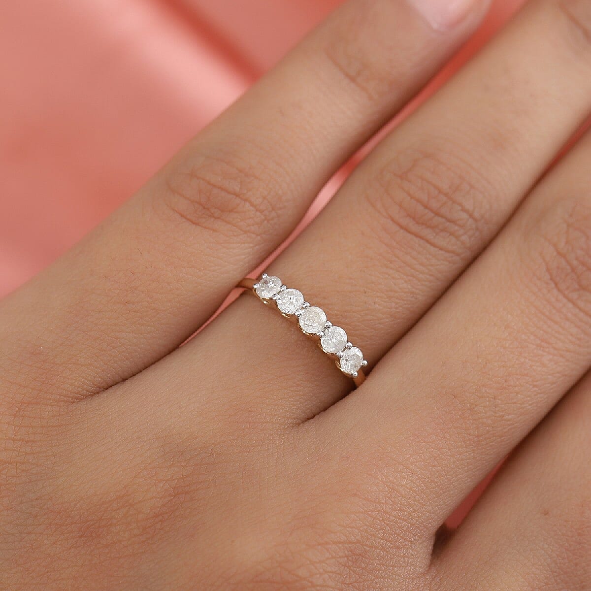 9K Yellow Gold SGL Certified Diamond (I3/G-H) 5-Stone Ring 0.50 Ct.