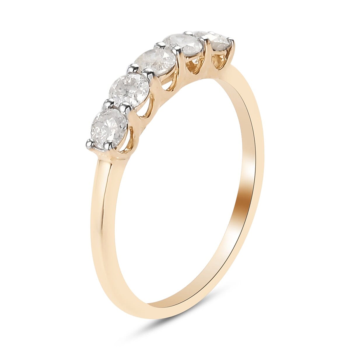 9K Yellow Gold SGL Certified Diamond (I3/G-H) 5-Stone Ring 0.50 Ct.