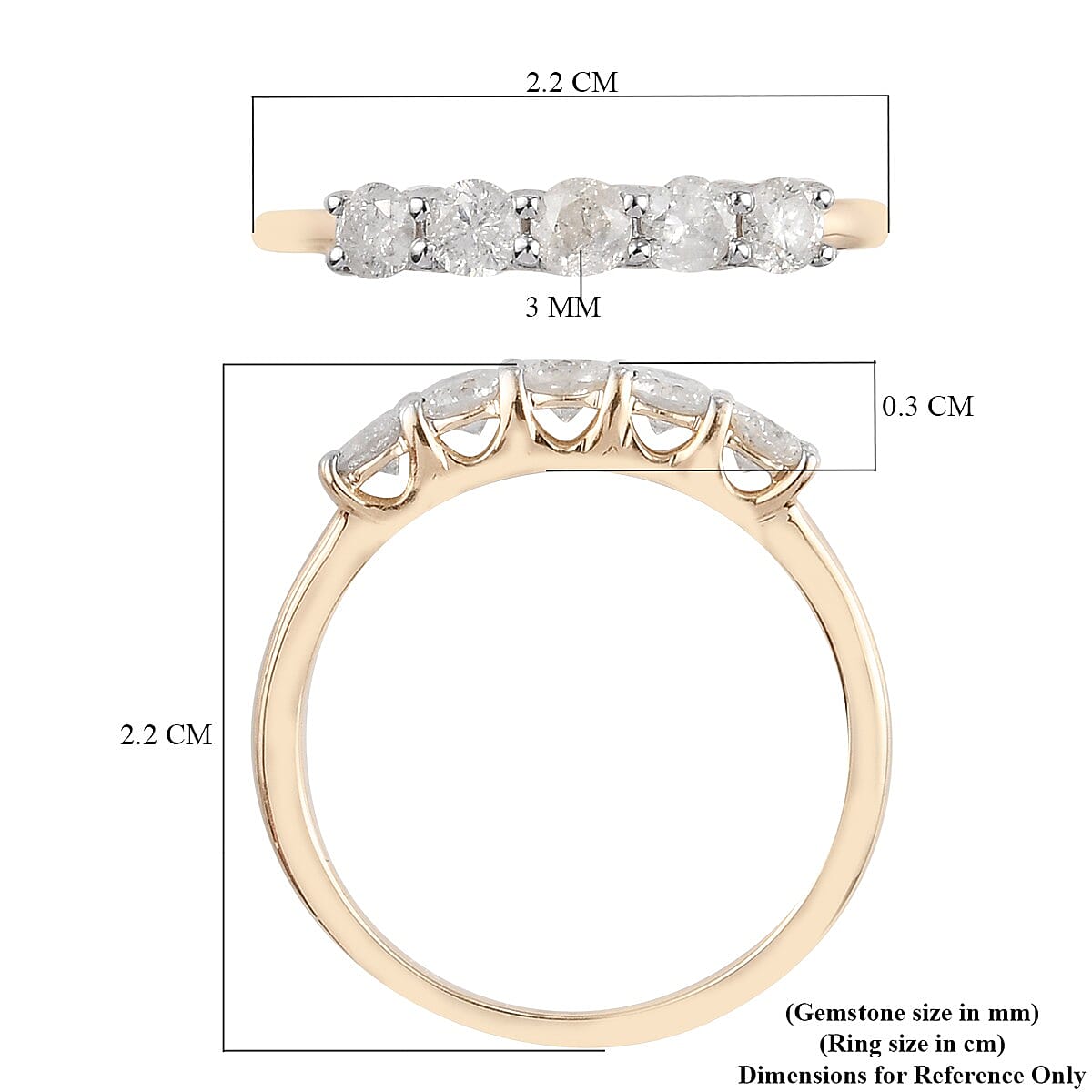9K Yellow Gold SGL Certified Diamond (I3/G-H) 5-Stone Ring 0.50 Ct.