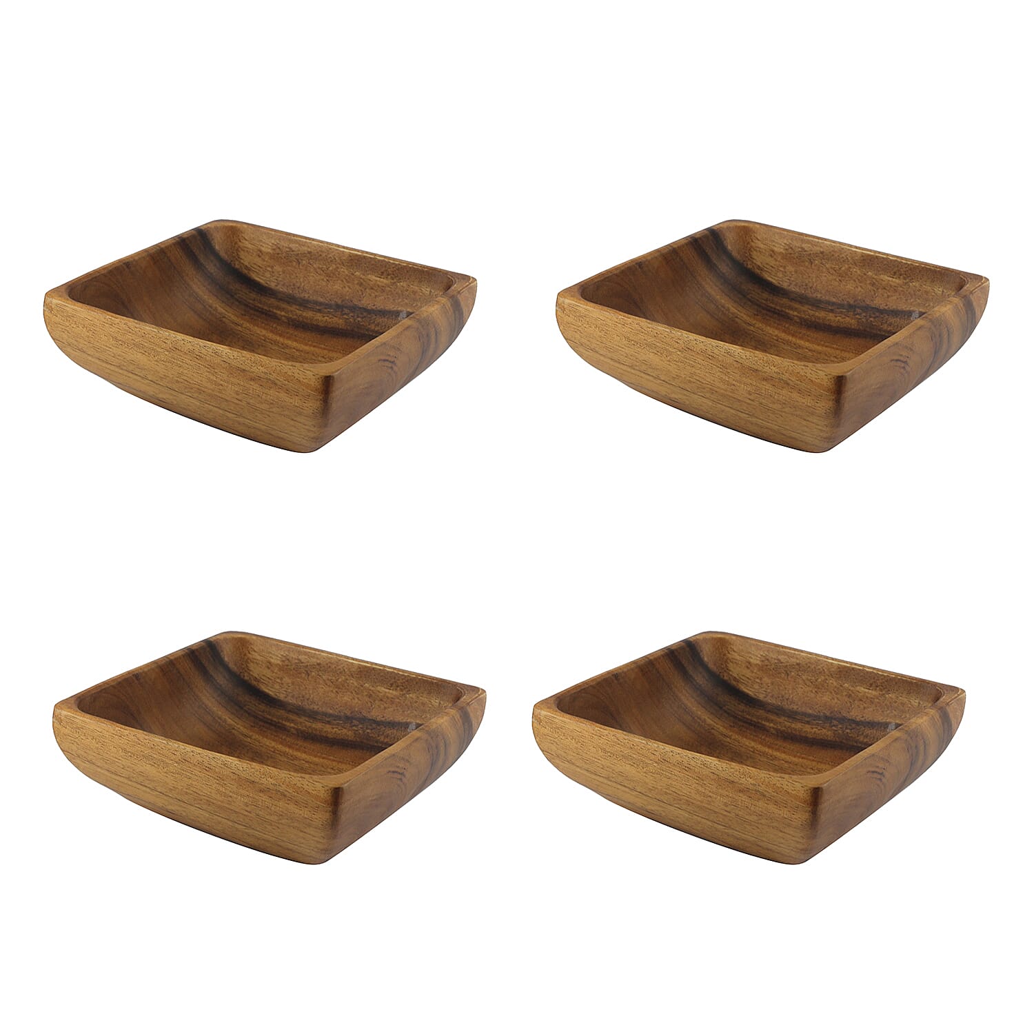 Nakkashi - Set of 4 - Handmade Wood Square Bowl (Size 9x9x4Cm)