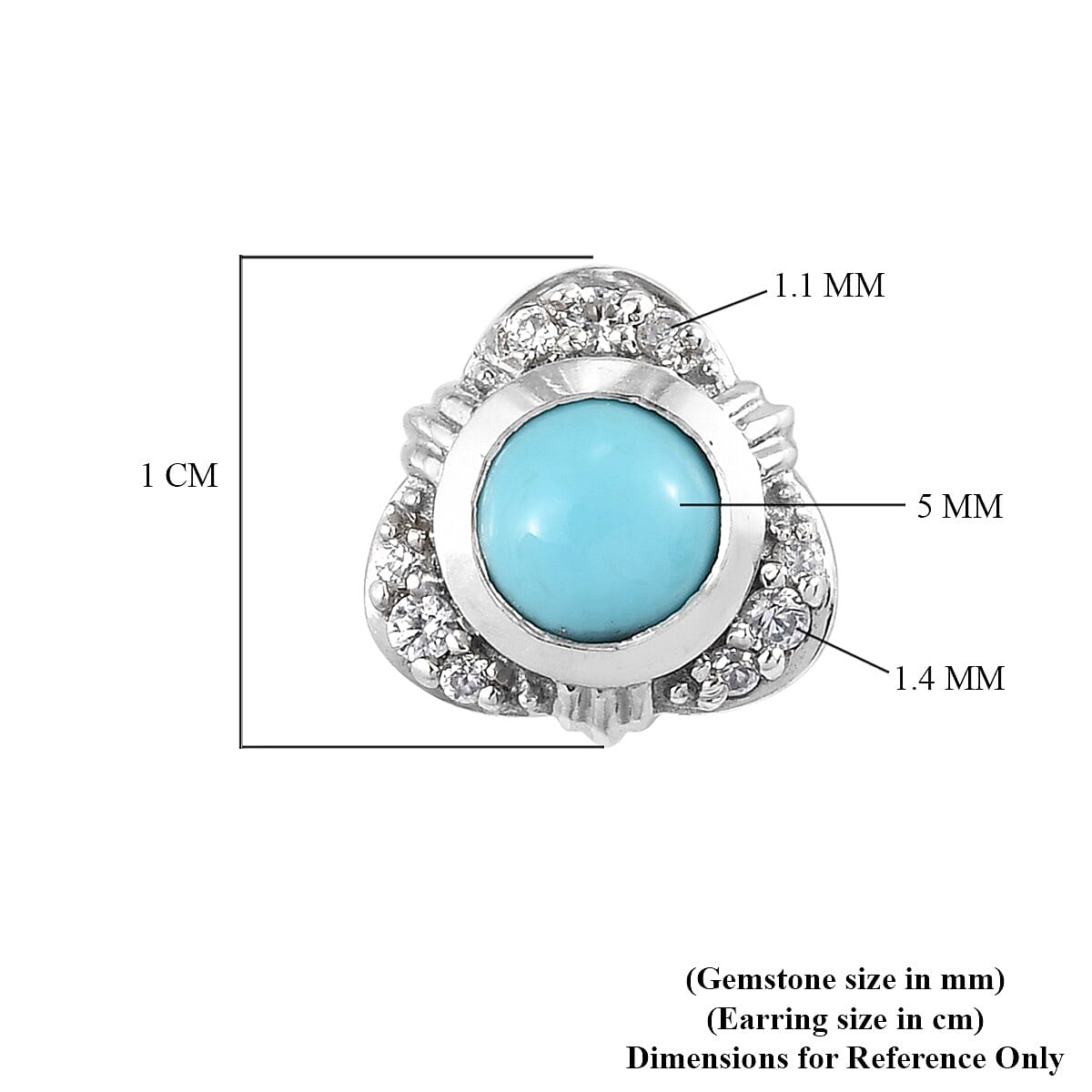 Arizona Sleeping Beauty Turquoise and Natural Cambodian Zircon Stud Earrings (with Push Back) in Platinum Overlay Sterling Silver 1.00 Ct. Arizona Sleeping Beauty Turquoise and Natural Cambodian Zircon Stud Earrings (with Push Back) in Platinum Overlay Sterling Silver 1.00 Ct.