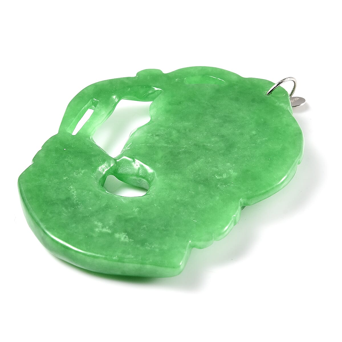 Carved Green Jade Cameo Pendant in Rhodium Overlay Sterling Silver 95.00 Ct.