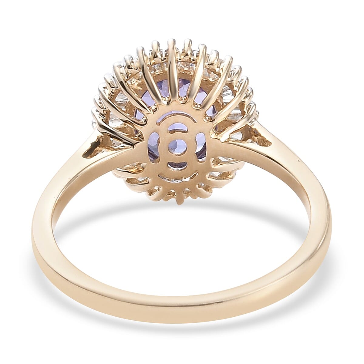 9K Yellow Gold Tanzanite and Diamond Halo Ring 1.75 Ct.