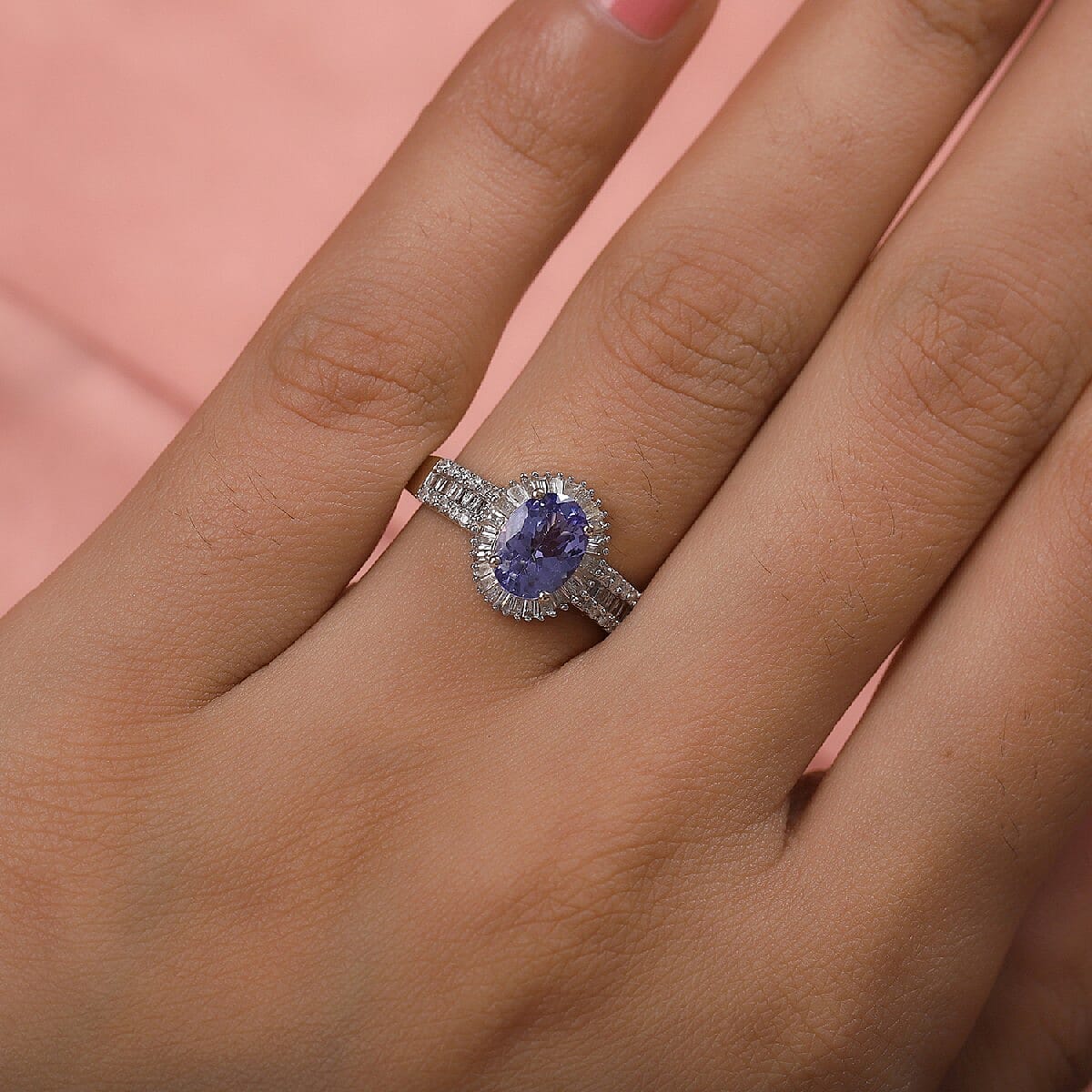 9K Yellow Gold Tanzanite and Diamond Halo Ring 1.60 Ct.