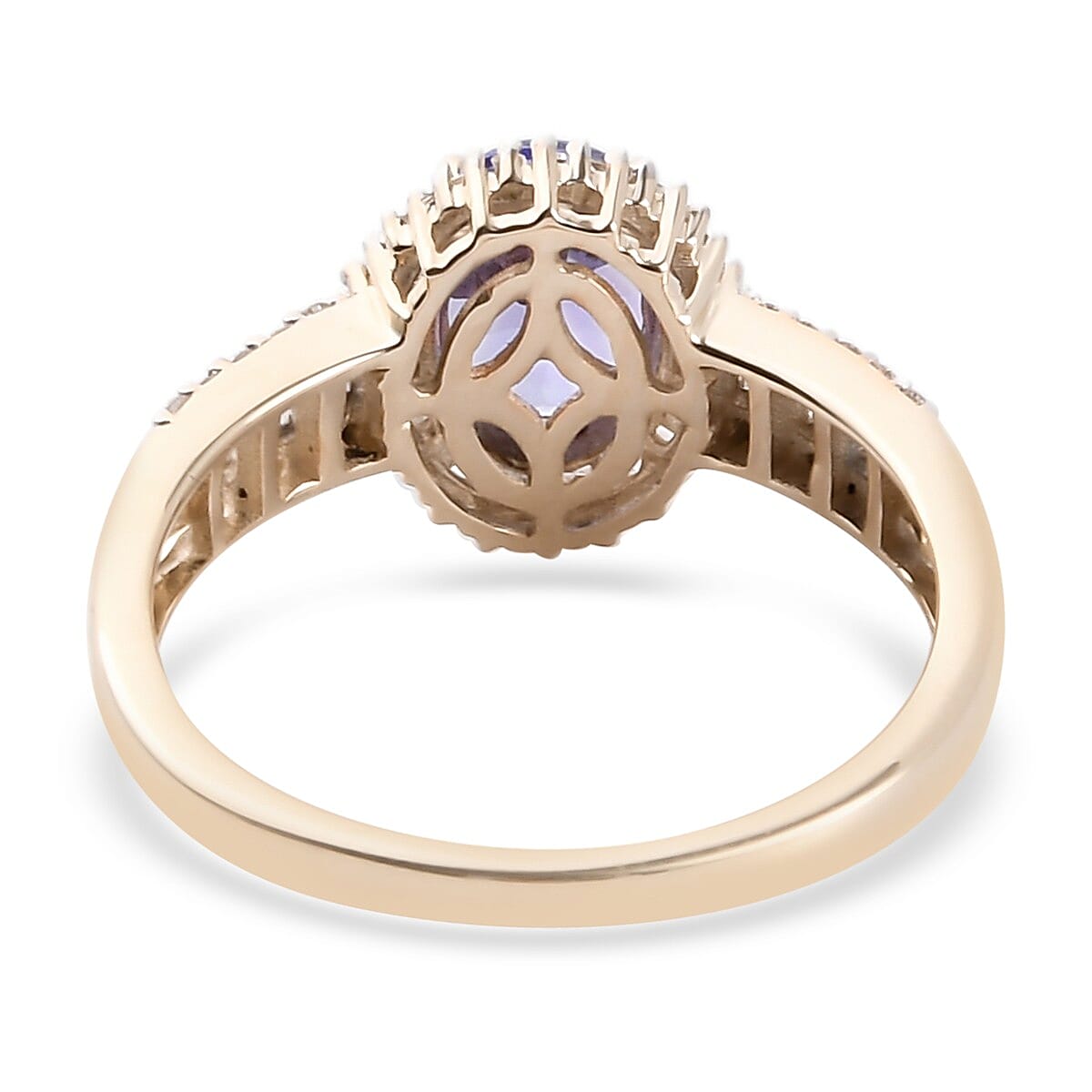 9K Yellow Gold Tanzanite and Diamond Halo Ring 1.60 Ct.