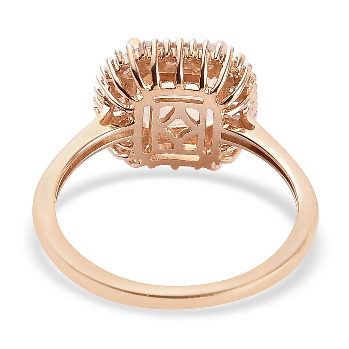 9K Rose Gold AA Marropino Morganite (Asscher Cut ) and Diamond Halo Ring 2.05 Ct.