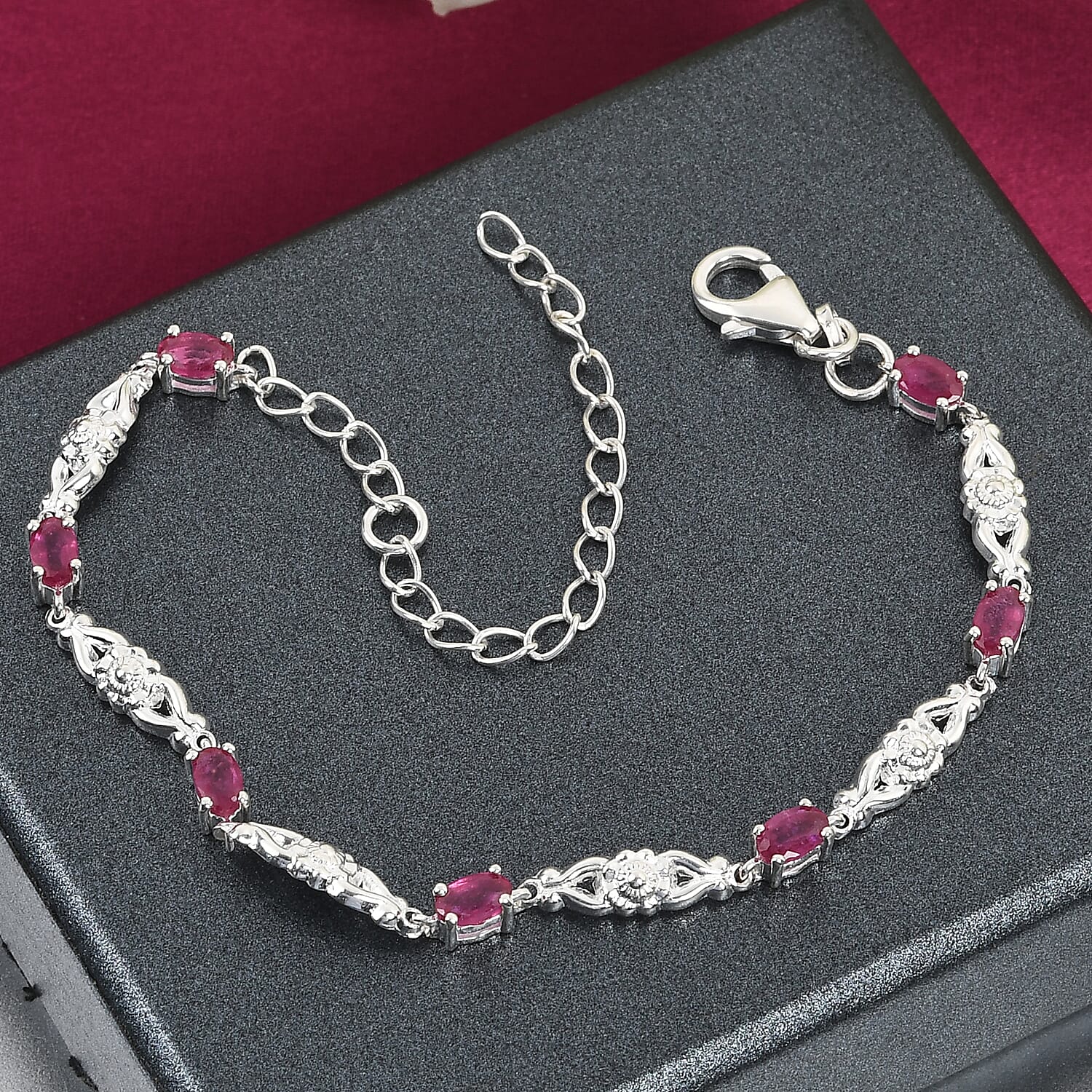 African Ruby (FF) Bracelet (Size 6.5 with 2 inch Extender) in Sterling Silver 2.04 Ct.