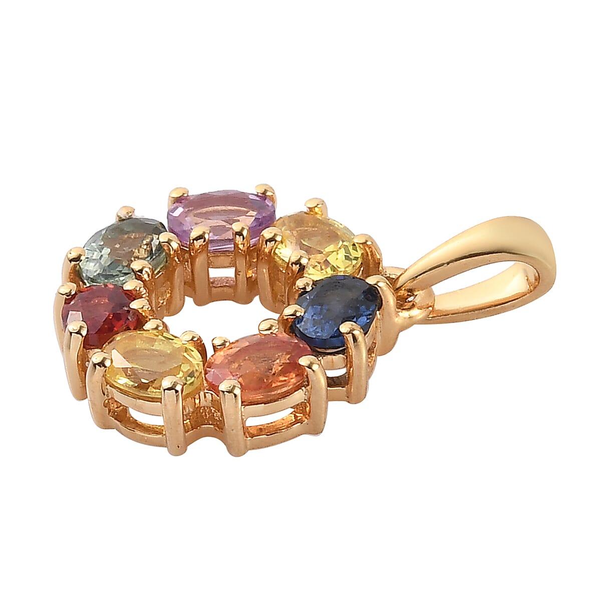 Rainbow Sapphire Circle Pendant in 14K Gold Overlay Sterling Silver 1.48 Ct.