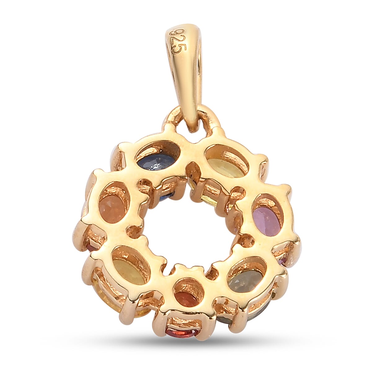 Rainbow Sapphire Circle Pendant in 14K Gold Overlay Sterling Silver 1.48 Ct.