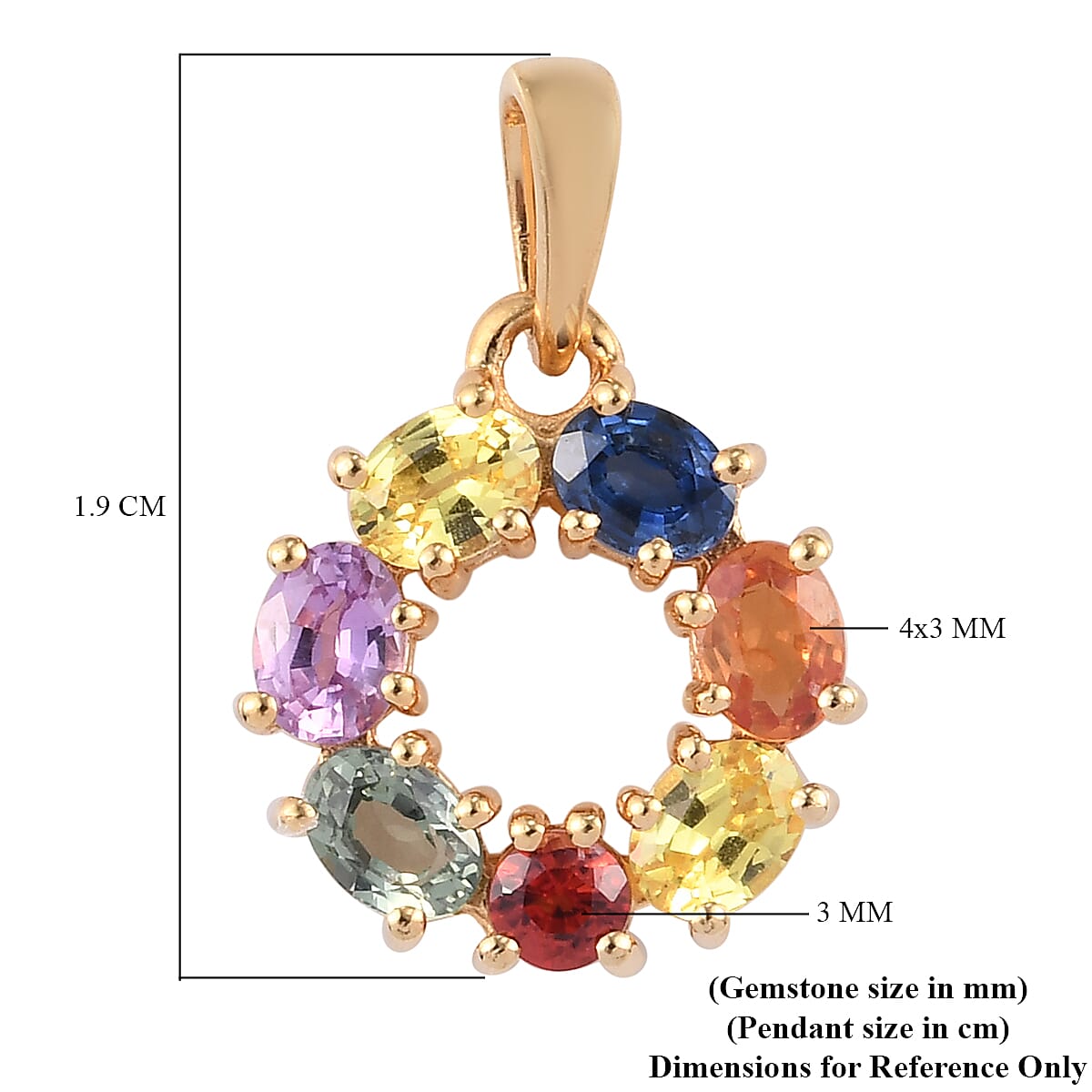 Rainbow Sapphire Circle Pendant in 14K Gold Overlay Sterling Silver 1.48 Ct.