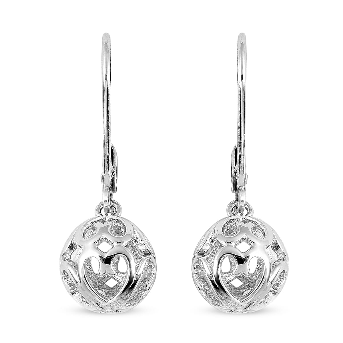 Rhodium Overlay Sterling Silver Filigree Lever Back Earrings