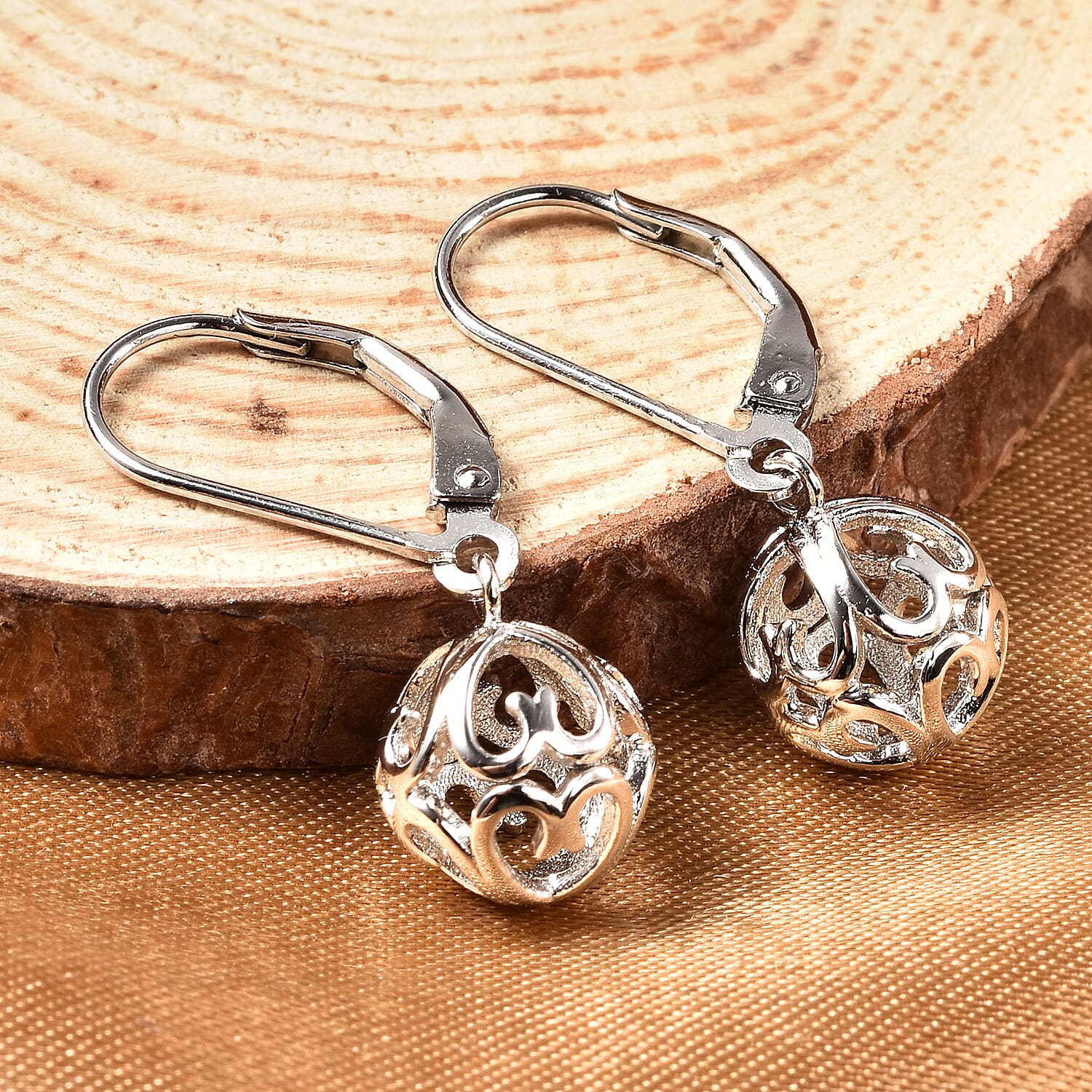 Rhodium Overlay Sterling Silver Filigree Lever Back Earrings