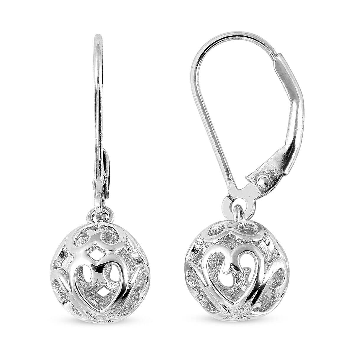 Rhodium Overlay Sterling Silver Filigree Lever Back Earrings