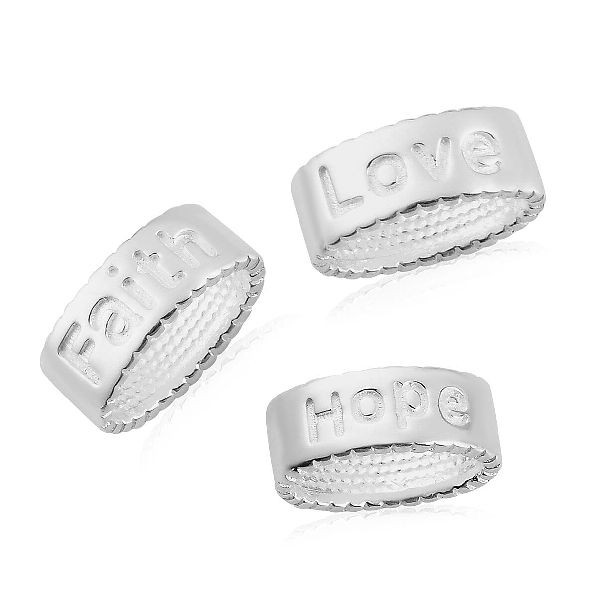 Set of 3 - Love, Hope, Faith Engraved Pendant or Charm in Sterling Silver