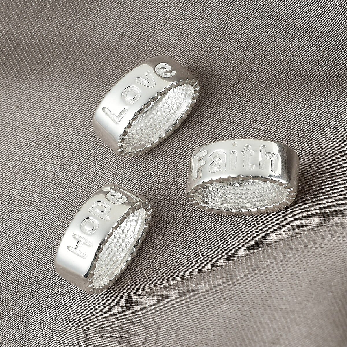 Set of 3 - Love, Hope, Faith Engraved Pendant or Charm in Sterling Silver