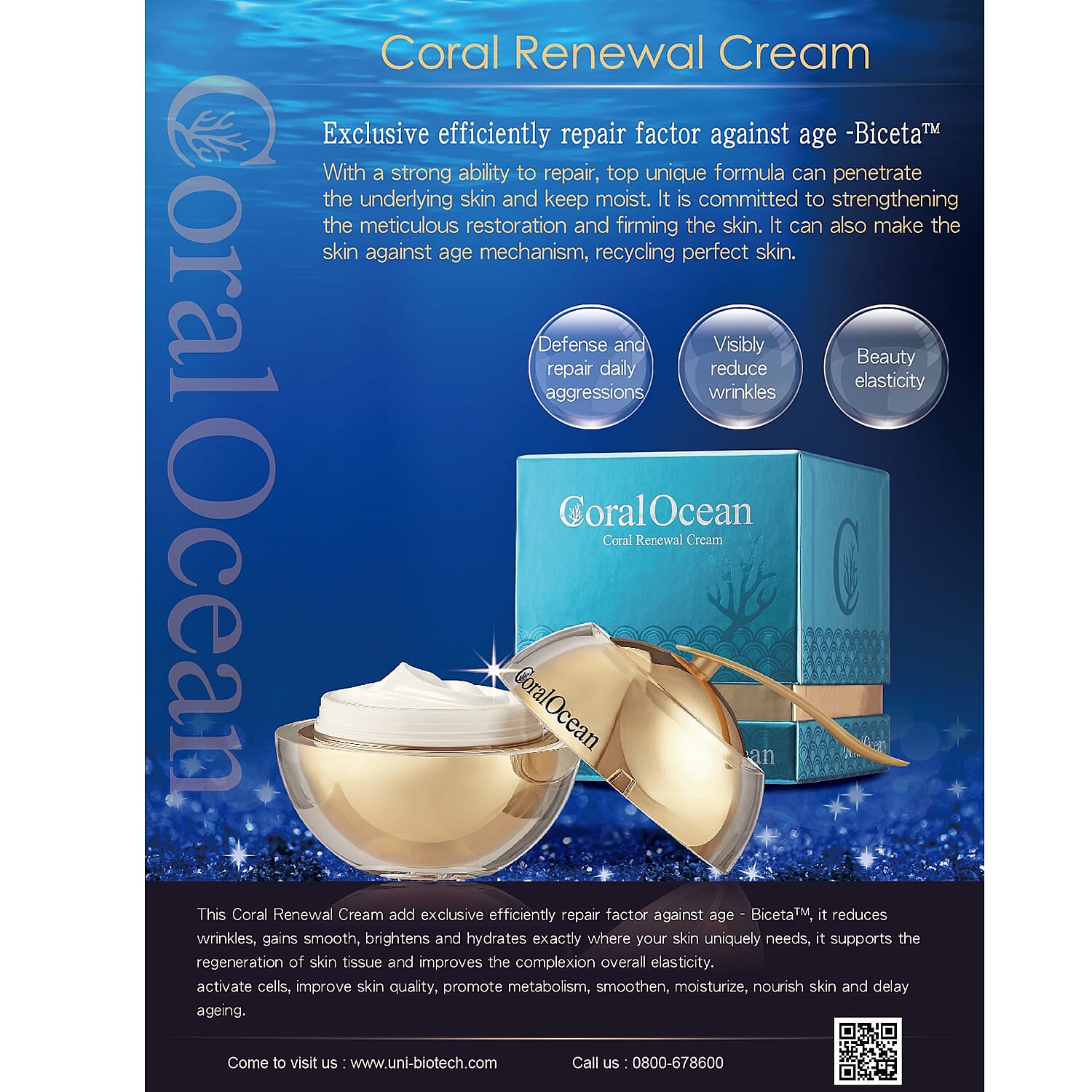 Coral Ocean- Renewal Anti-Aging & Wrinkle Soothing Face Cream - 50Gm
