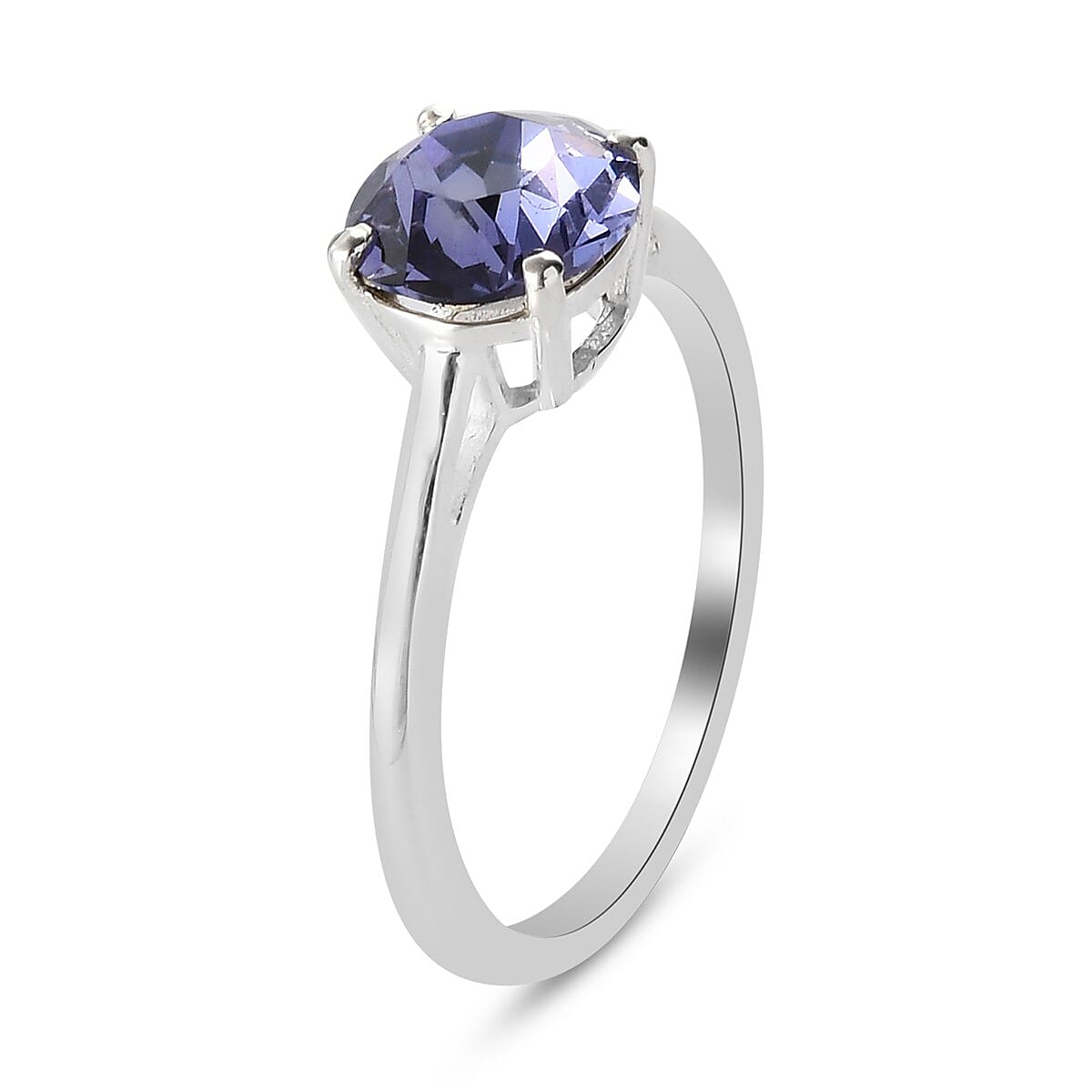 J Francis 3 Piece Set -  Crystal from Finest CZ Tanzanite Colour Crystal Solitaire Ring, Pendant and Stud Earrings (with Push Back) in Sterling Silver