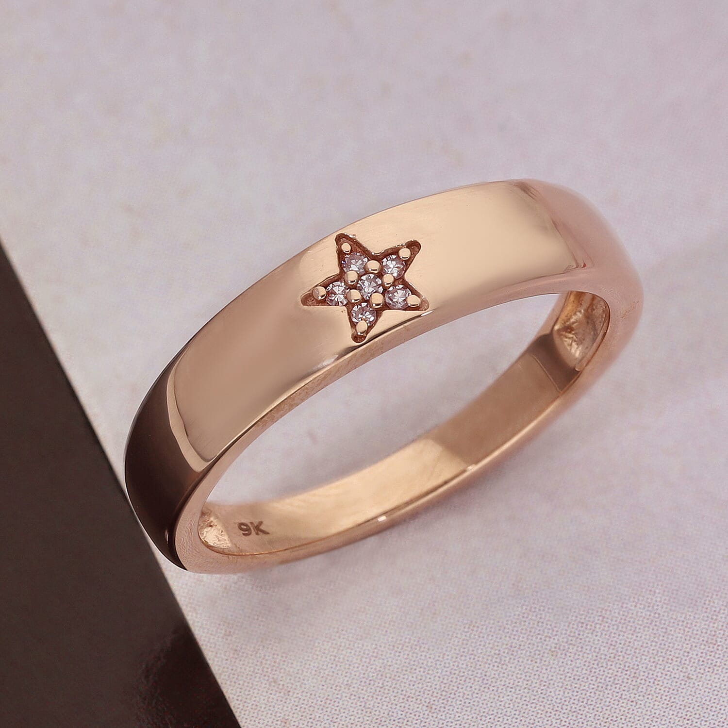 9K Rose Gold Pink Diamond Star Ring