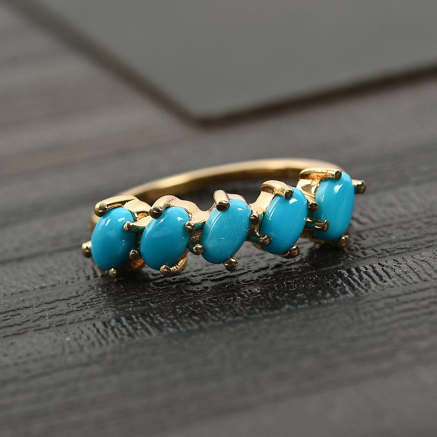 Arizona Sleeping Beauty Turquoise 5 Stone Ring in 14K Gold Overlay Sterling Silver 1.44 Ct.