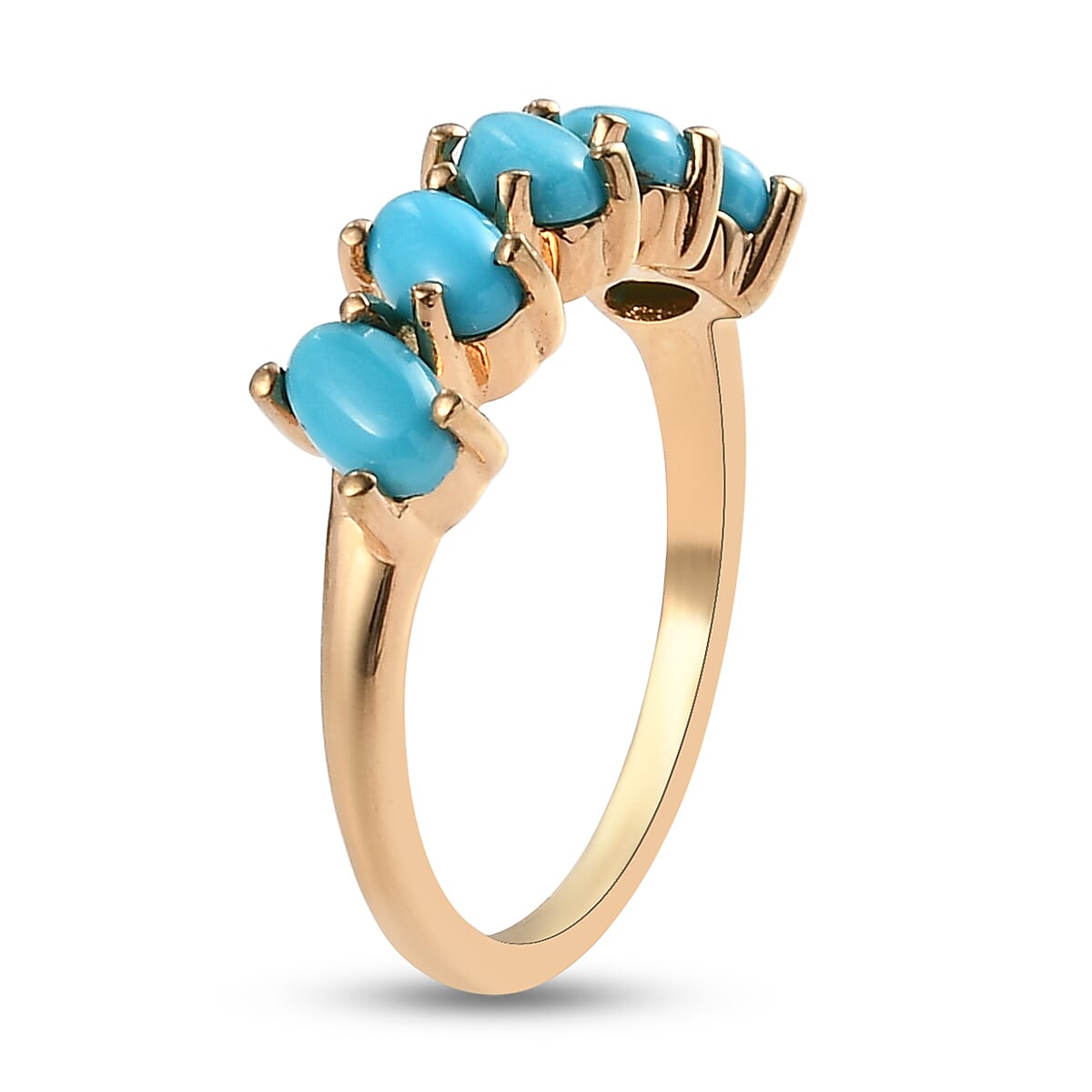 Arizona Sleeping Beauty Turquoise 5 Stone Ring in 14K Gold Overlay Sterling Silver 1.44 Ct.