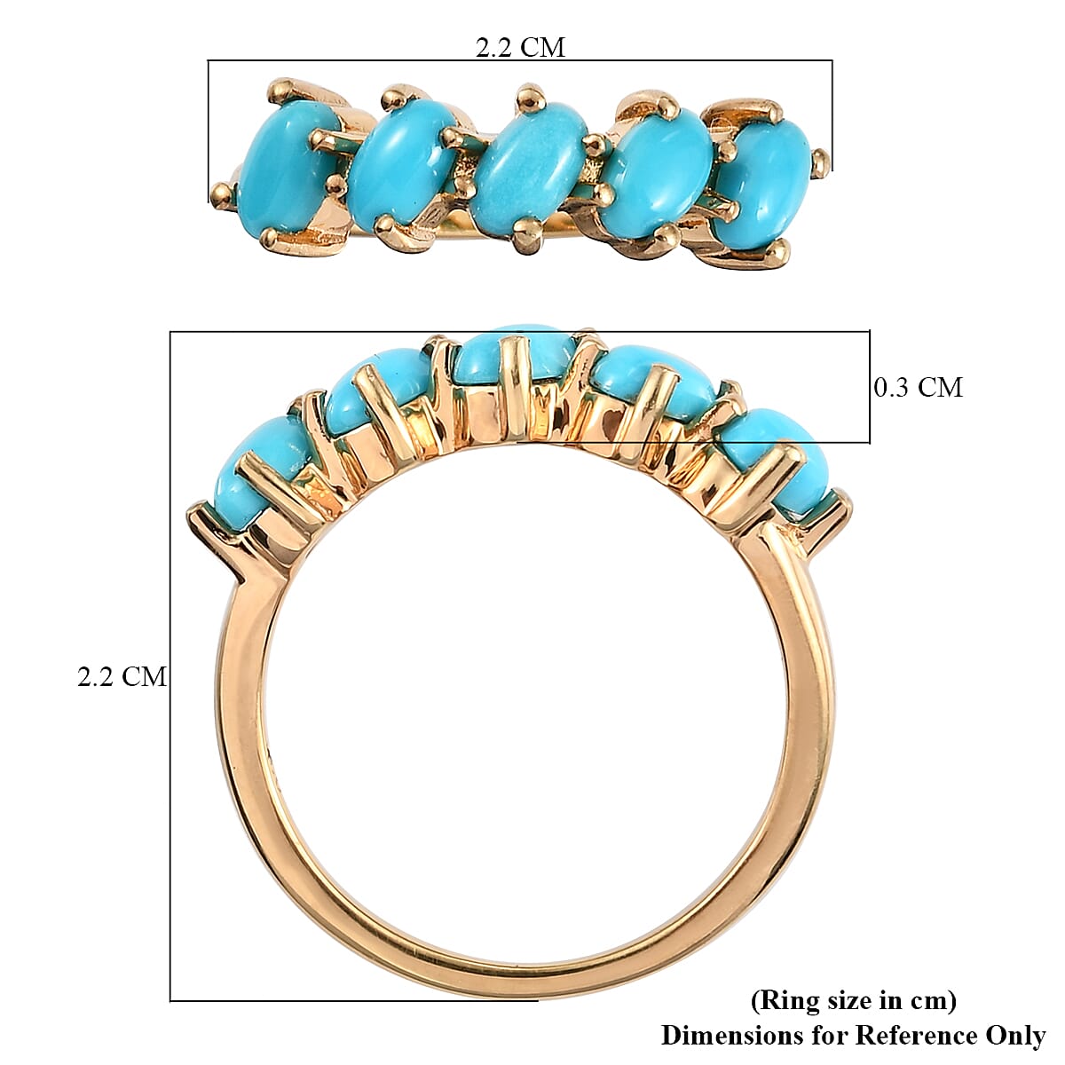 Arizona Sleeping Beauty Turquoise 5 Stone Ring in 14K Gold Overlay Sterling Silver 1.44 Ct.