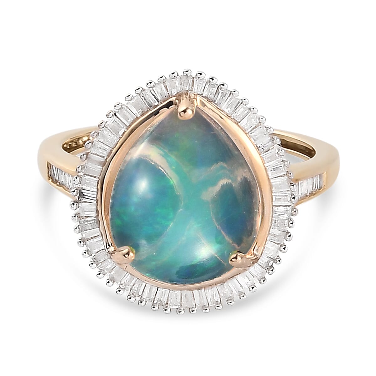 9K Yellow Gold Ethiopian Welo Opal and Diamond Ring 3.46 Ct.