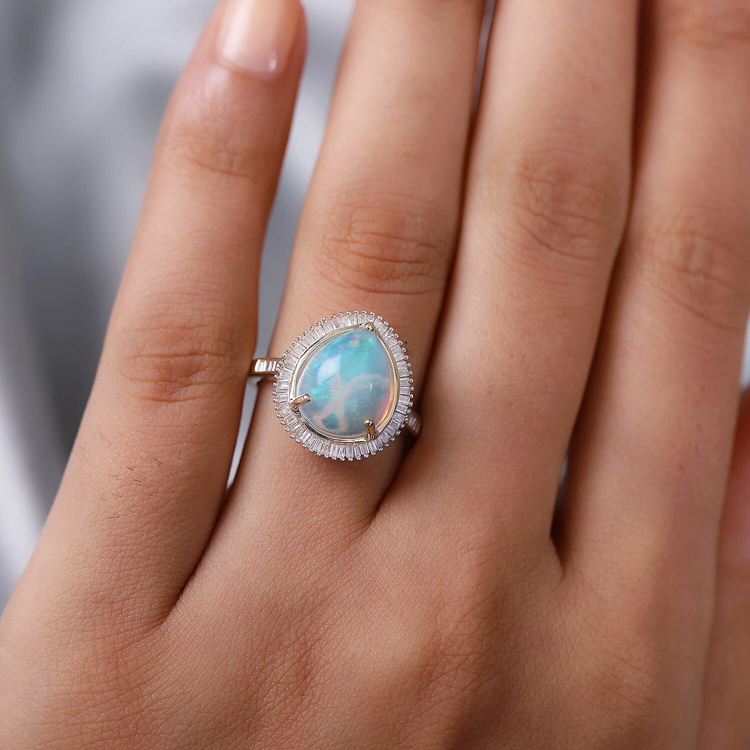 9K Yellow Gold Ethiopian Welo Opal and Diamond Ring 3.46 Ct.