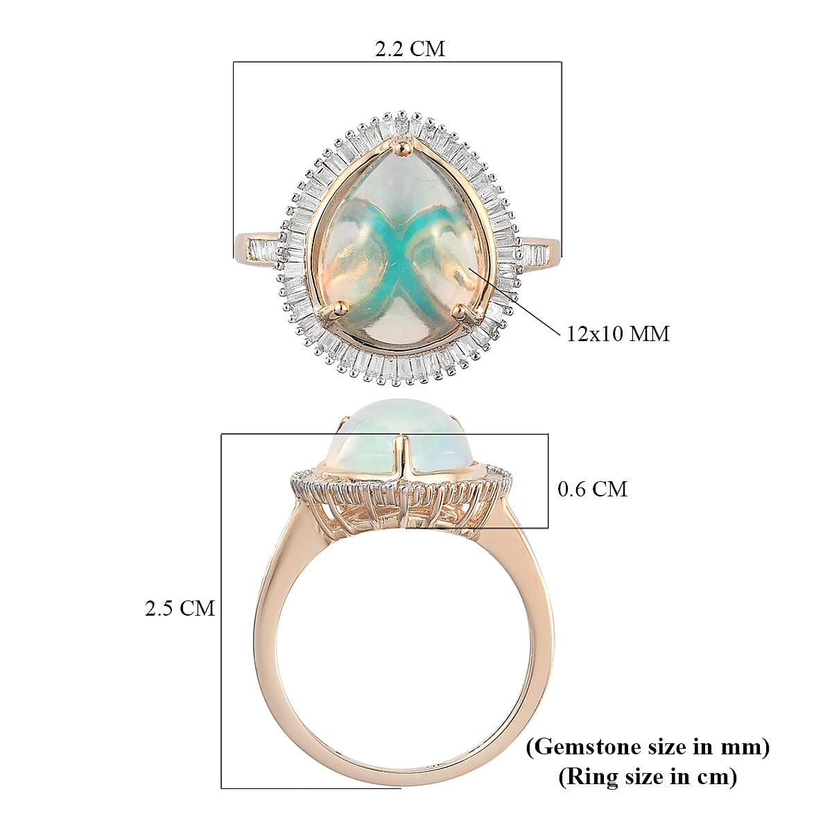 9K Yellow Gold Ethiopian Welo Opal and Diamond Ring 3.46 Ct.