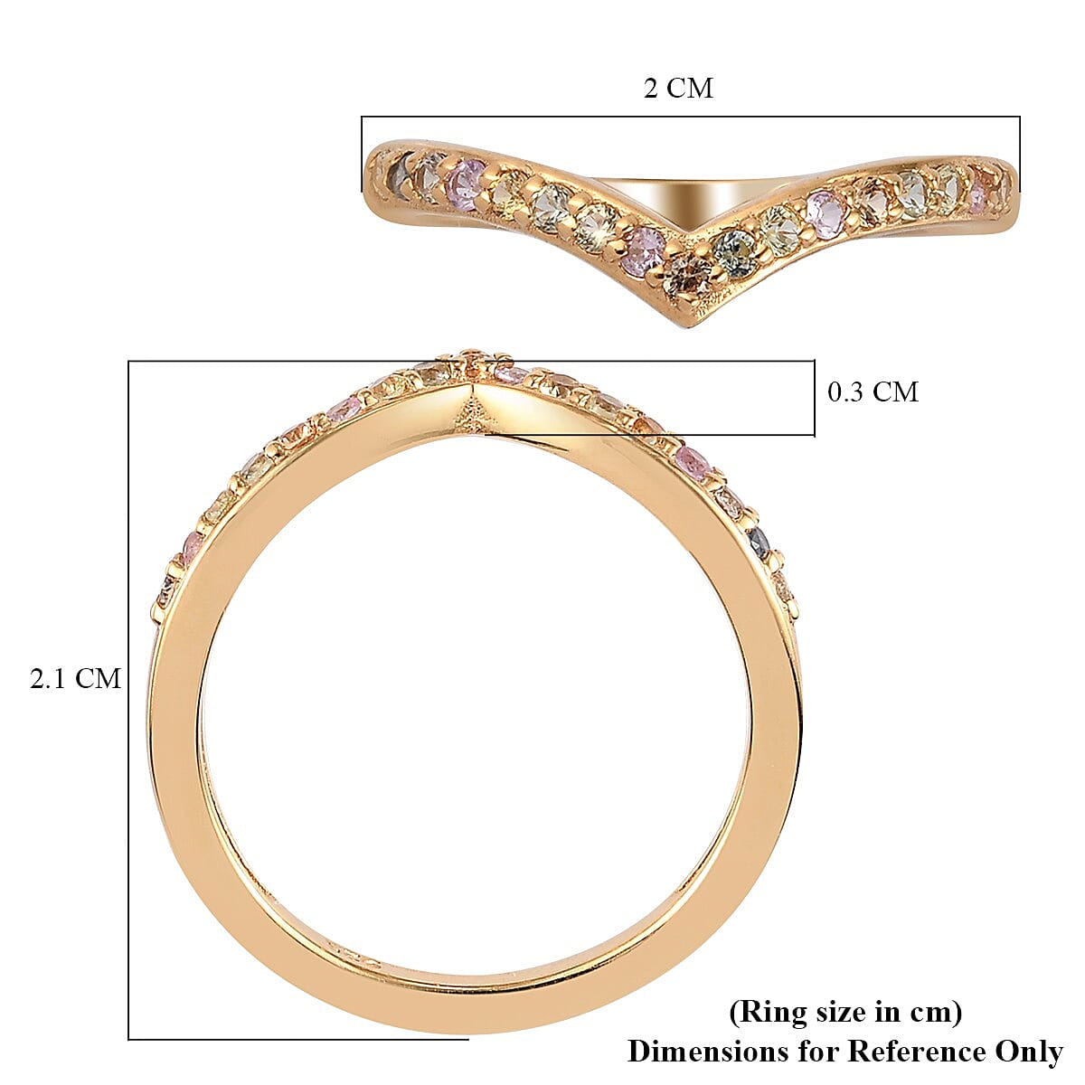 Rainbow Sapphire Wishbone Ring in 14K Gold Overlay Sterling Silver