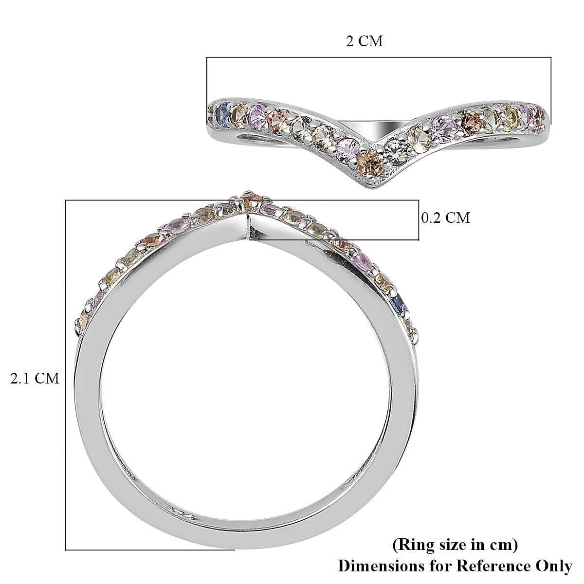 Rainbow Sapphire Wishbone Ring in Platinum Overlay Sterling Silver