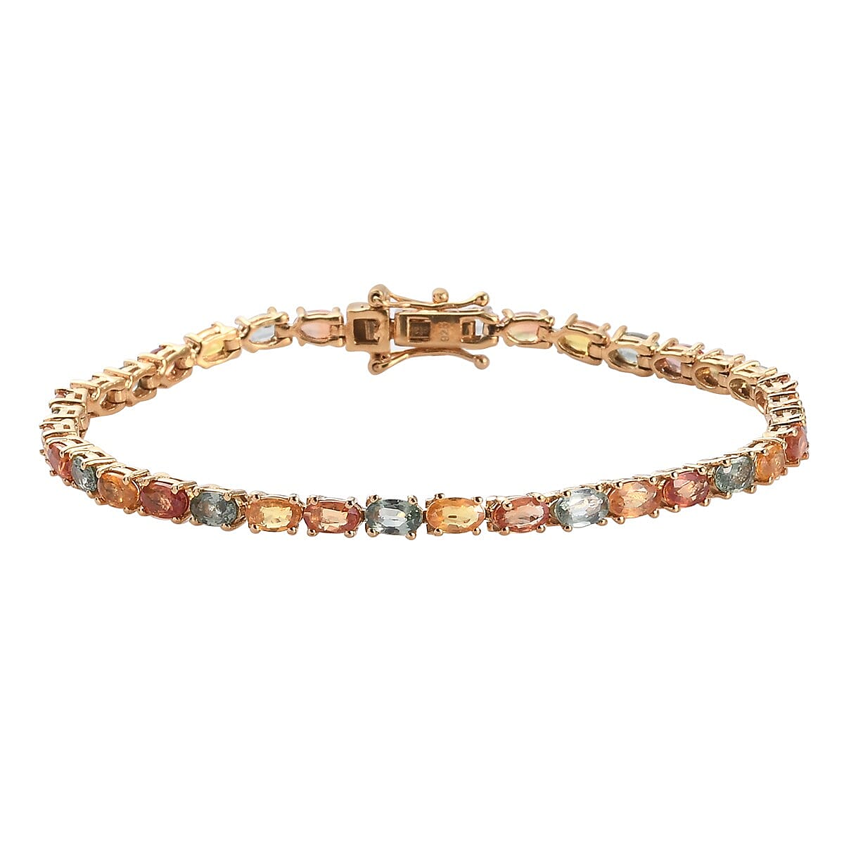 Yellow Sapphire, Green Sapphire and Orange Sapphire Bracelet (Size 7.5) in 14K Gold Overlay Sterling Silver 10.040 Ct. Silver Wt. 8.19 Gms